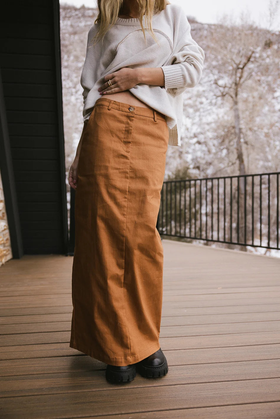 Madelynn Brown Skirt for Women | A-Line Midi Skirt with Pockets | Perfect for Office, Date Night & Casual Outfits | FINAL SALE