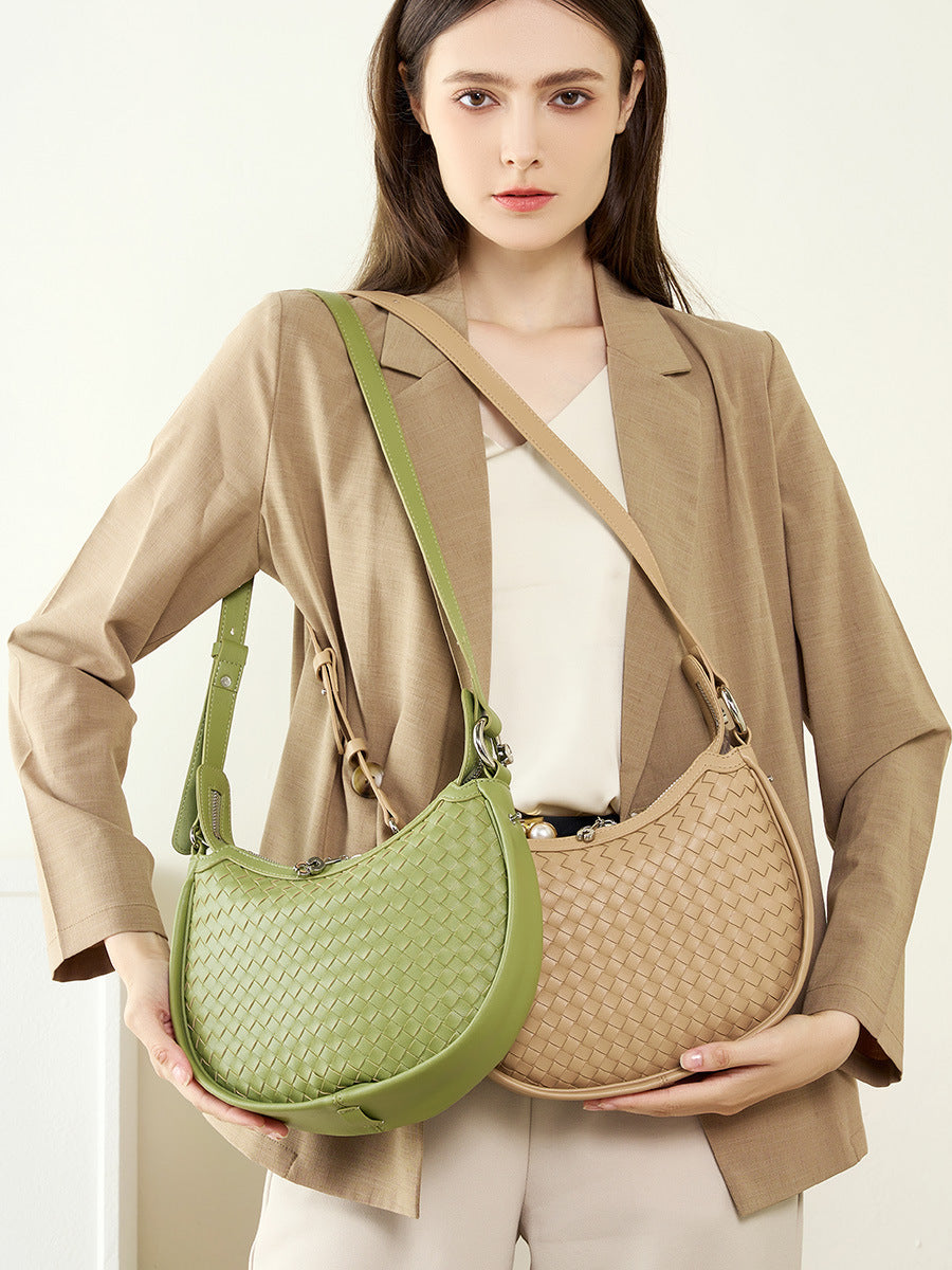 Stylish Woven Crescent Leather Crossbody Bag for Women - Perfect for Work, Travel & Everyday Use