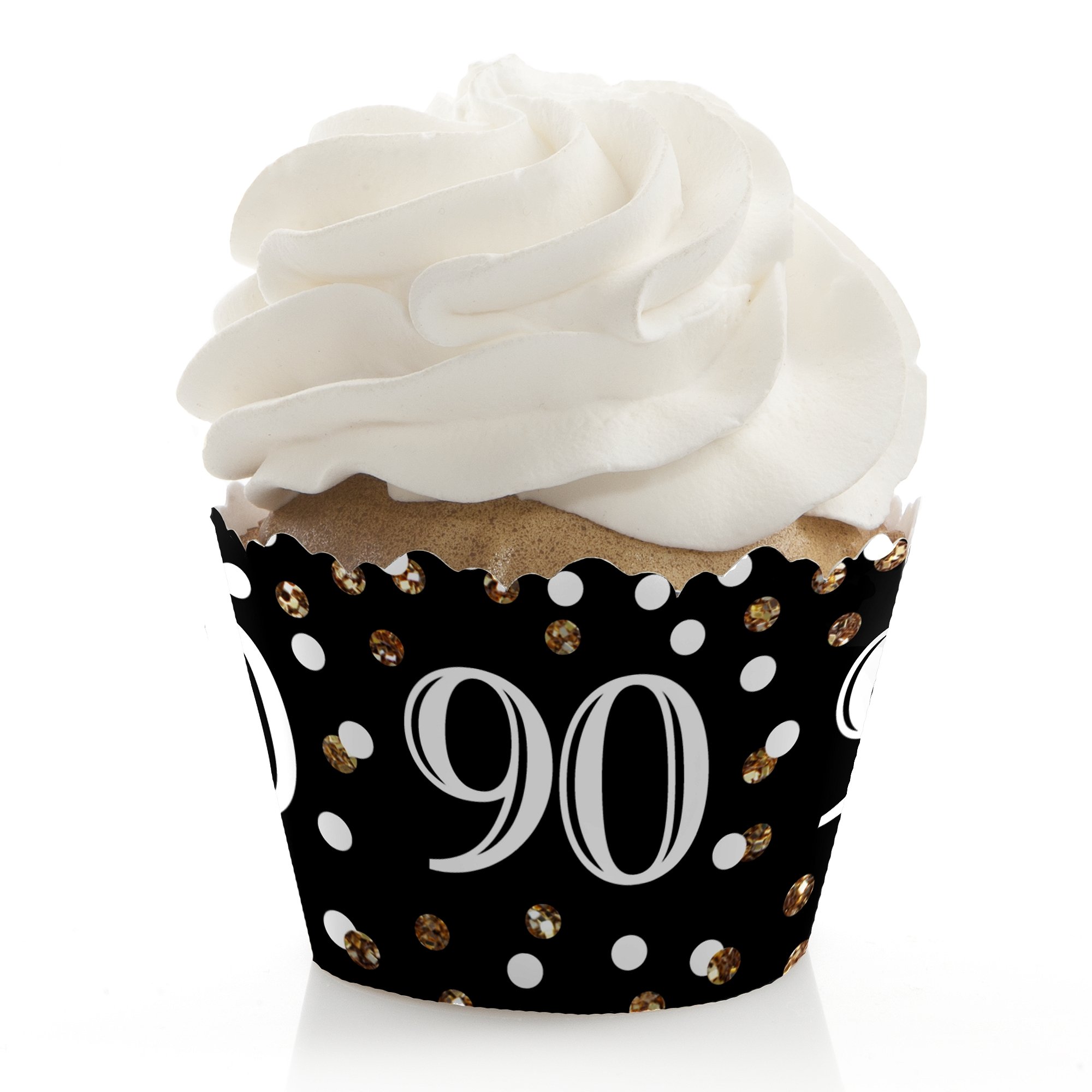 Big Dot of Happiness 90th Birthday Party Decorations - Gold Themed Cupcake Wrappers Set of 12 for Adult Milestone Celebrations | Perfect for Retirement Parties, Anniversary Events & Golden Age Decor