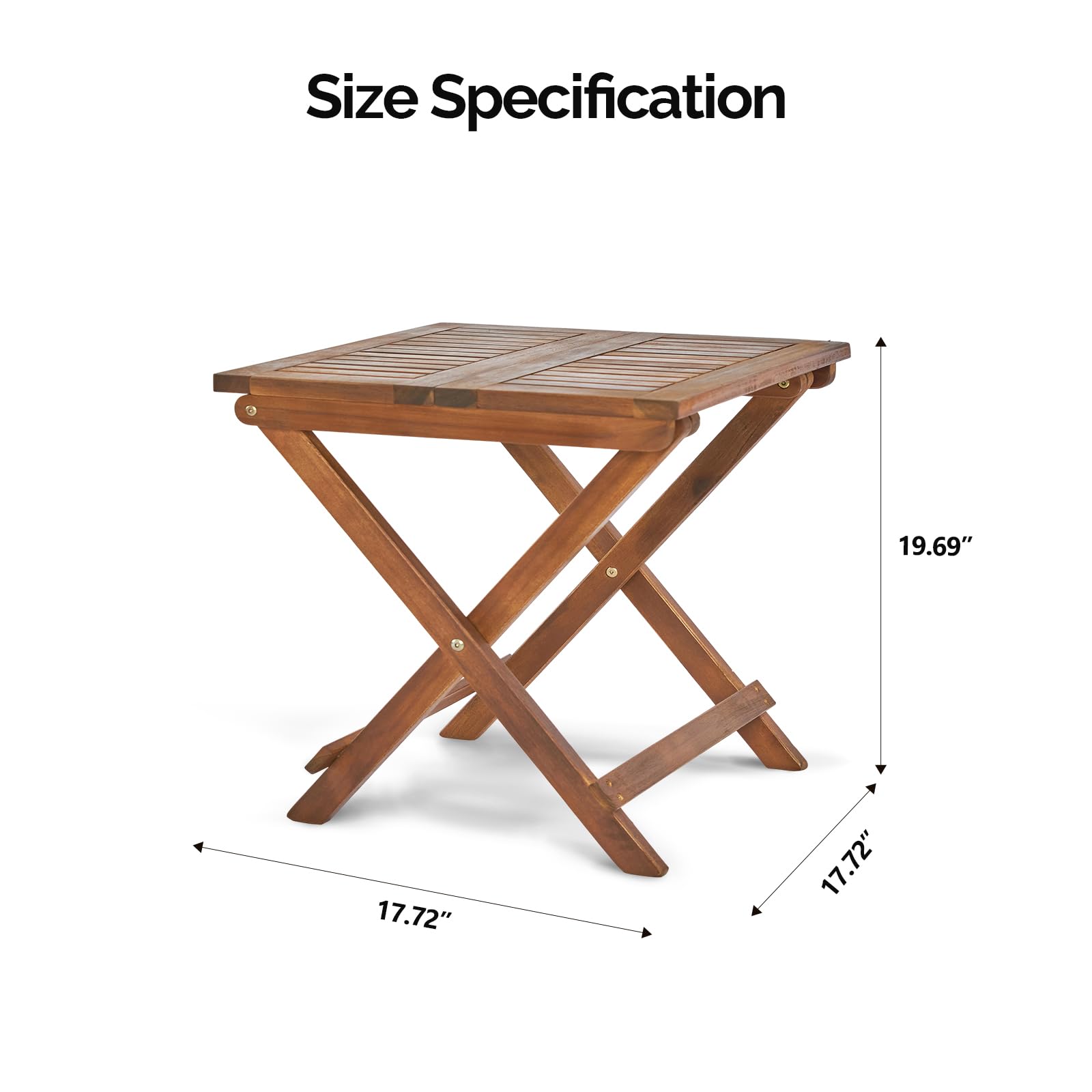 Outvita Outdoor Side Table - Small Acacia Wood Patio Table with Square Folding Frame, Waterproof & Space Saving - Perfect for Patio, Backyard, Balcony, Pool & Porch - Weather Resistant Outdoor Furniture for Relaxing & Entertaining