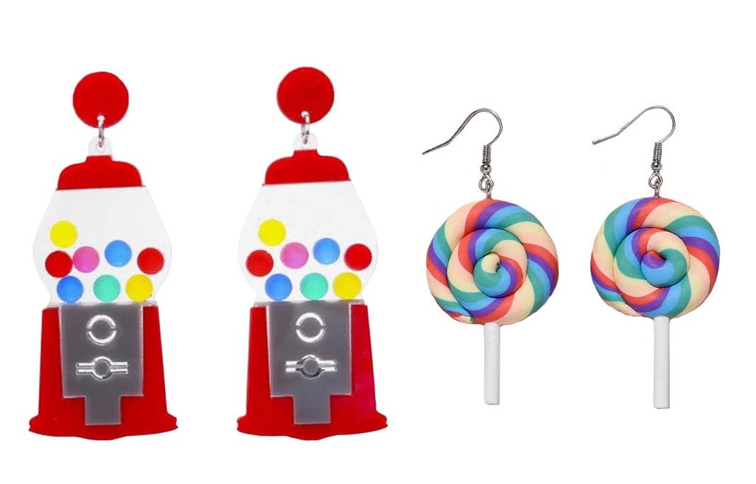 Cute Candy Gumball & Gummy Bear Lollipop Earrings for Women - Sweet & Playful Dangle Earrings - Perfect for Parties, Gifts & Everyday Fun Accessories