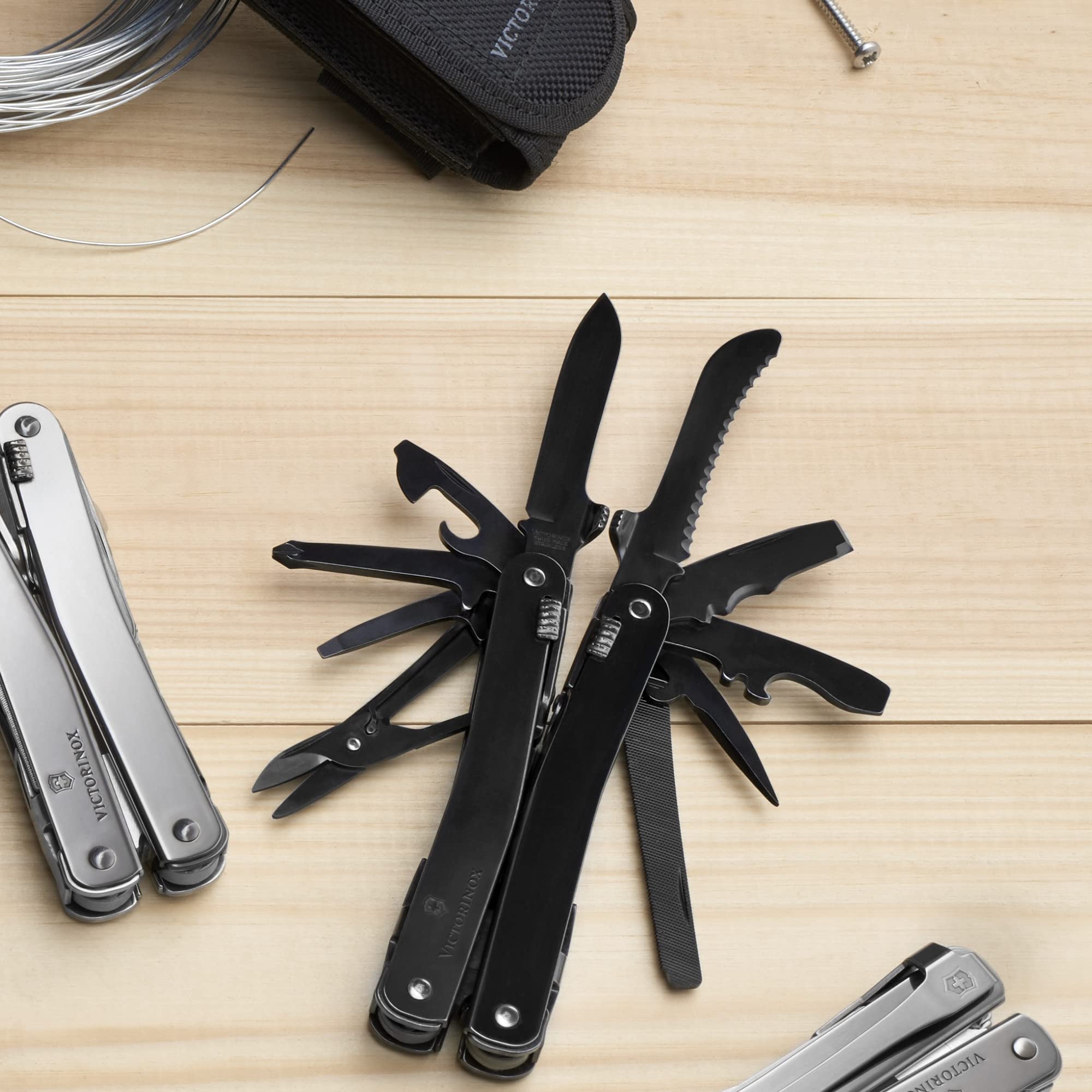 Victorinox Swiss Tool Spirit MXBS 24-in-1 Multitool - Swiss Made Stainless Steel Pocket Knife with Large Blade, Pliers, Wire Cutter & Nylon Pouch - Perfect for Camping, Hiking, Survival & Everyday Carry (EDC) - Black