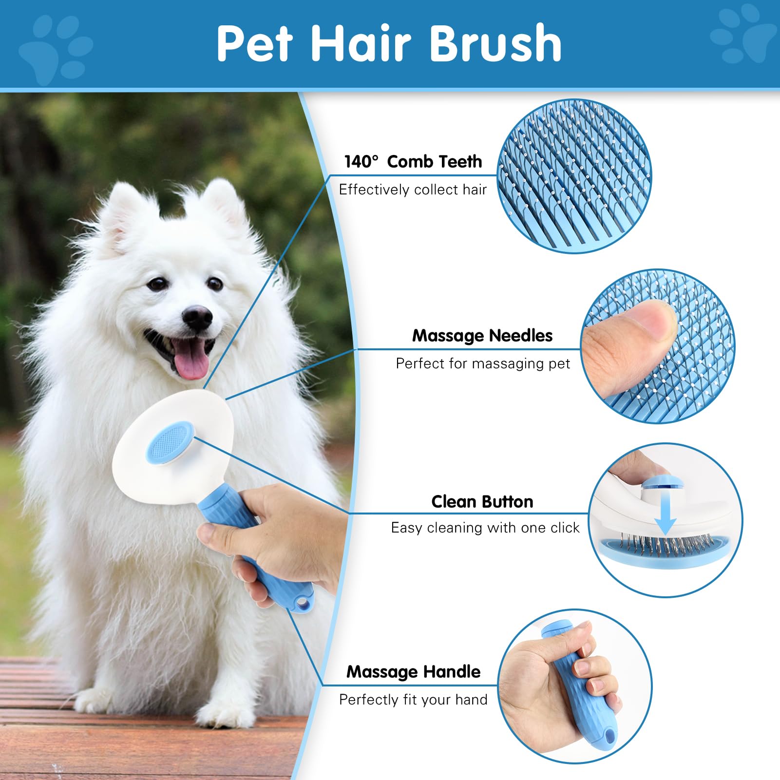 Premium 6-Piece Dog Grooming Kit - Shedding Brush, Dematting Comb, Nail Clipper with File, Flea Comb & Bath Brush for Dogs & Cats | Blue Pet Care Set for Home Grooming & Shed Control
