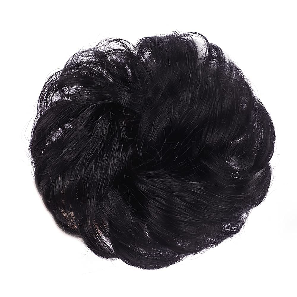 Atipriya Messy Bun Hair Extension with Elastic Band - Synthetic Hair Scrunchies for Women & Girls (Black) - Perfect for Casual, Party & Everyday Hairstyles