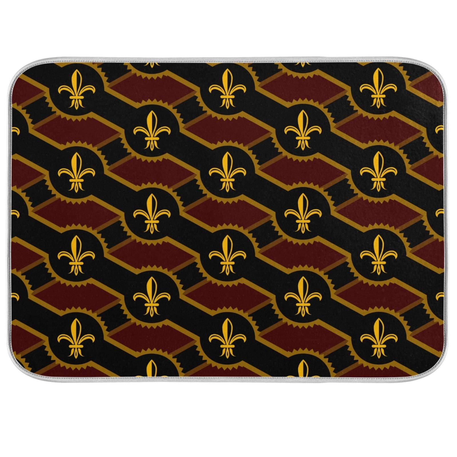 Super Absorbent Fleur De Lis Dish Drying Mat - Heat-Resistant Kitchen Counter Pad (18x24 Inch) for Dishes & Utensils
