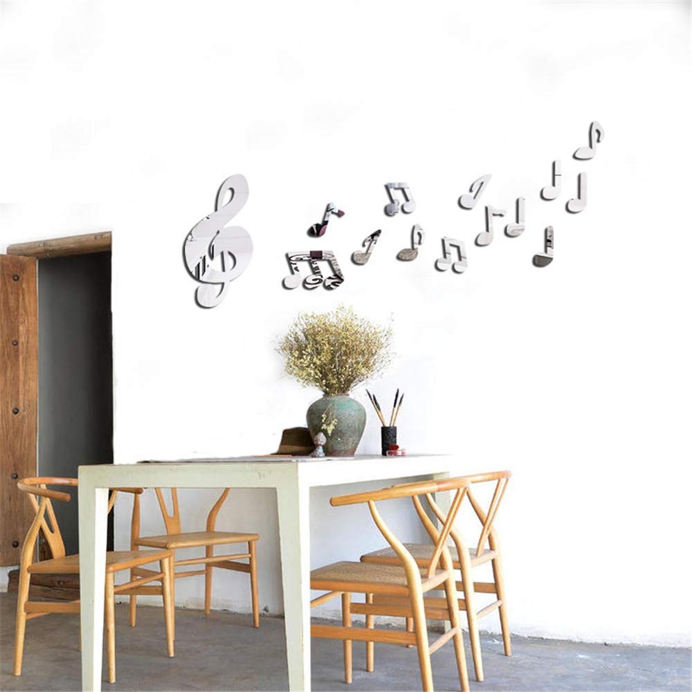 3D Music Note Crystal Reflective DIY Wall Stickers - Acrylic Mirror Effect Decals for Home & Living Room Decor (Silver, 50x90cm) - Perfect for Bedroom, Office & Party Backdrop