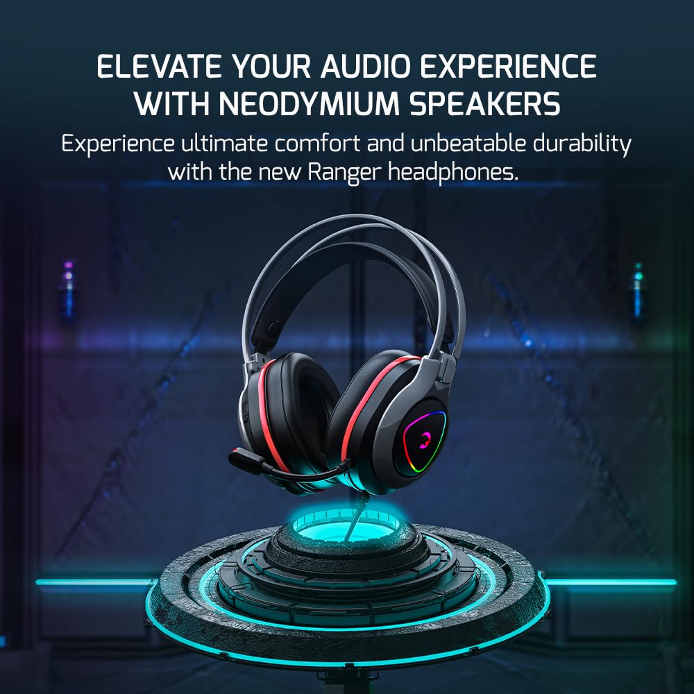 GAMEPOWER Ranger USB Gaming Headset with 7.1 Virtual Surround Sound - Wired RGB LED Headphones, 53MM Drivers, 360 Spatial Audio & Noise Cancelling Mic for PC, PS4, PS5 (Black) - Perfect for Competitive Gaming & Immersive Entertainment