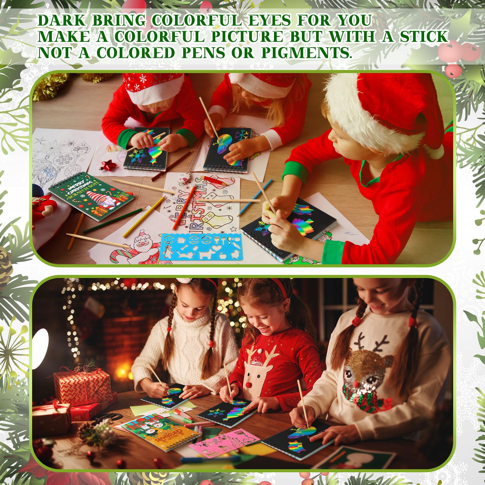 24-Piece Christmas Scratch Art Kit for Kids - DIY Holiday Crafts Notebooks, Mini Coloring Books & Party Favors - Fun School Activities, Birthday Gifts & Christmas Stationery Supplies (Perfect for Classroom Parties, Holiday Crafts & Creative Play)