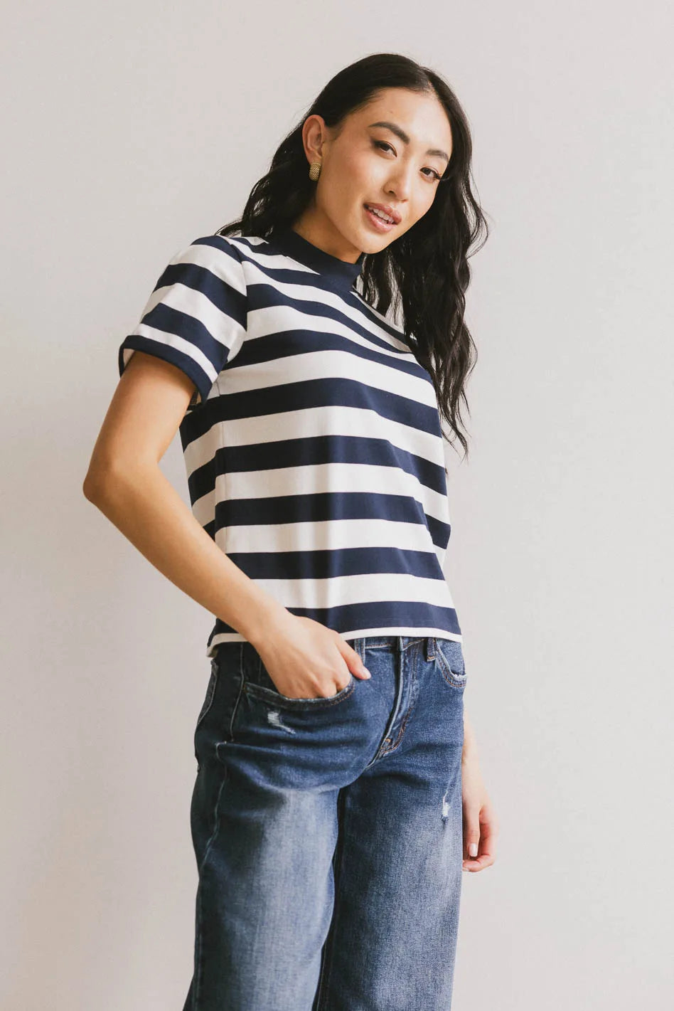 Grenna Striped Navy Blue Women's Tops - Casual & Comfortable Shirt for Everyday Wear - Perfect for Work, Outings & Layering