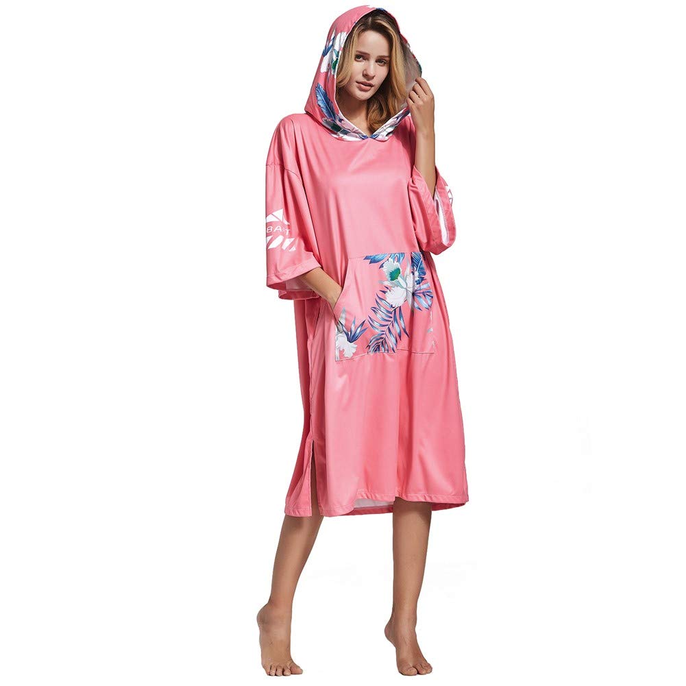 Beach Changing Towel Cape Cloak Bathrobe - Quick Dry Warm Windproof Pink Beach Towel for Diving, Locker, and Outdoor Activities