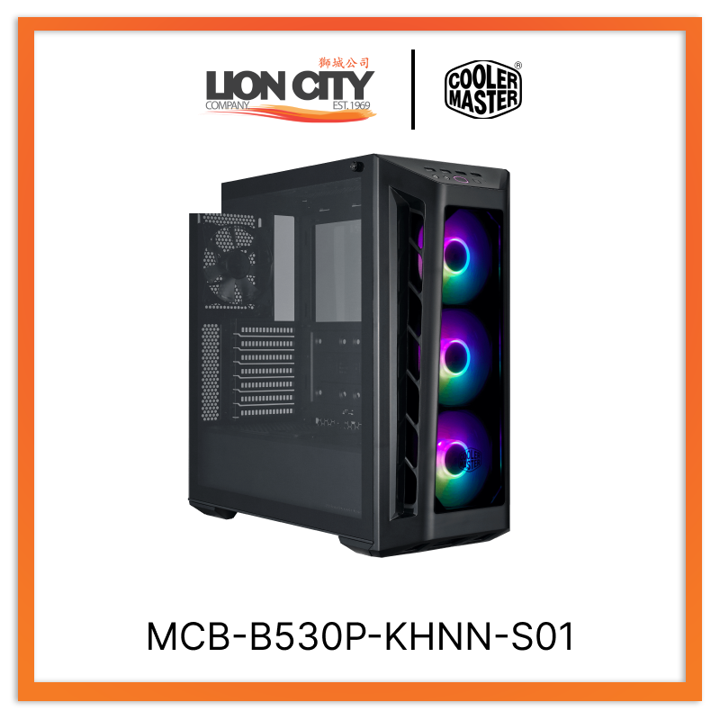 Cooler Master MCB B530P KHNN S01 CM MASTERBOX MB530 ARGB ATX Mid Tower PC Case - Tempered Glass Side Panel, 3 ARGB Fans, High Airflow Design - Perfect for Gaming Rigs & Workstation Builds