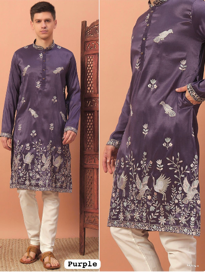 Stylish Purple Embroidered Men's Kurta Pyjama Set | Premium Designer Boutique Wear | Perfect for Festivals, Weddings & Cultural Events