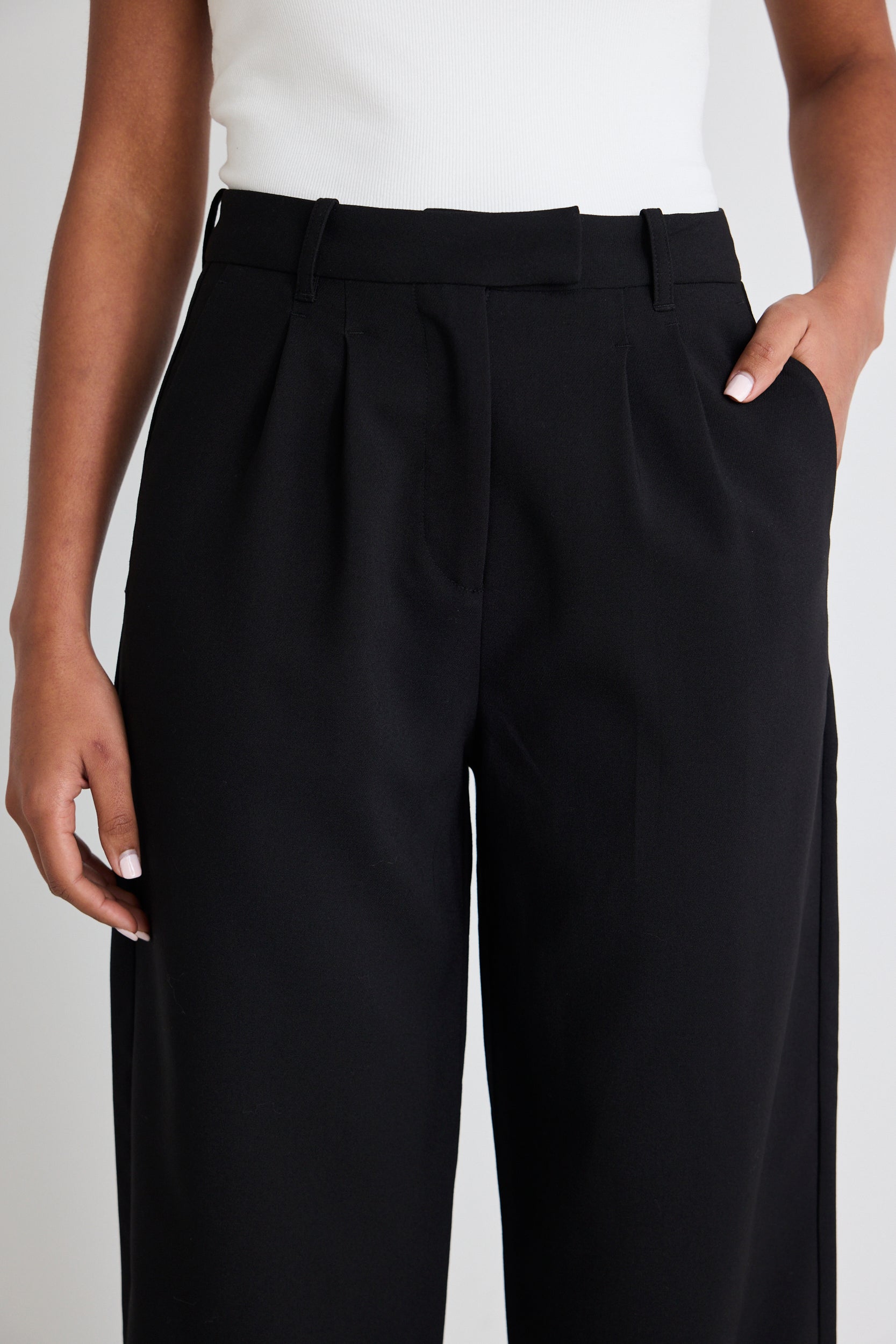 Women's Black Textured Wide Leg Pants - High Waisted Flowy Trousers for Casual & Office Wear | Perfect for Work, Travel & Everyday Comfort