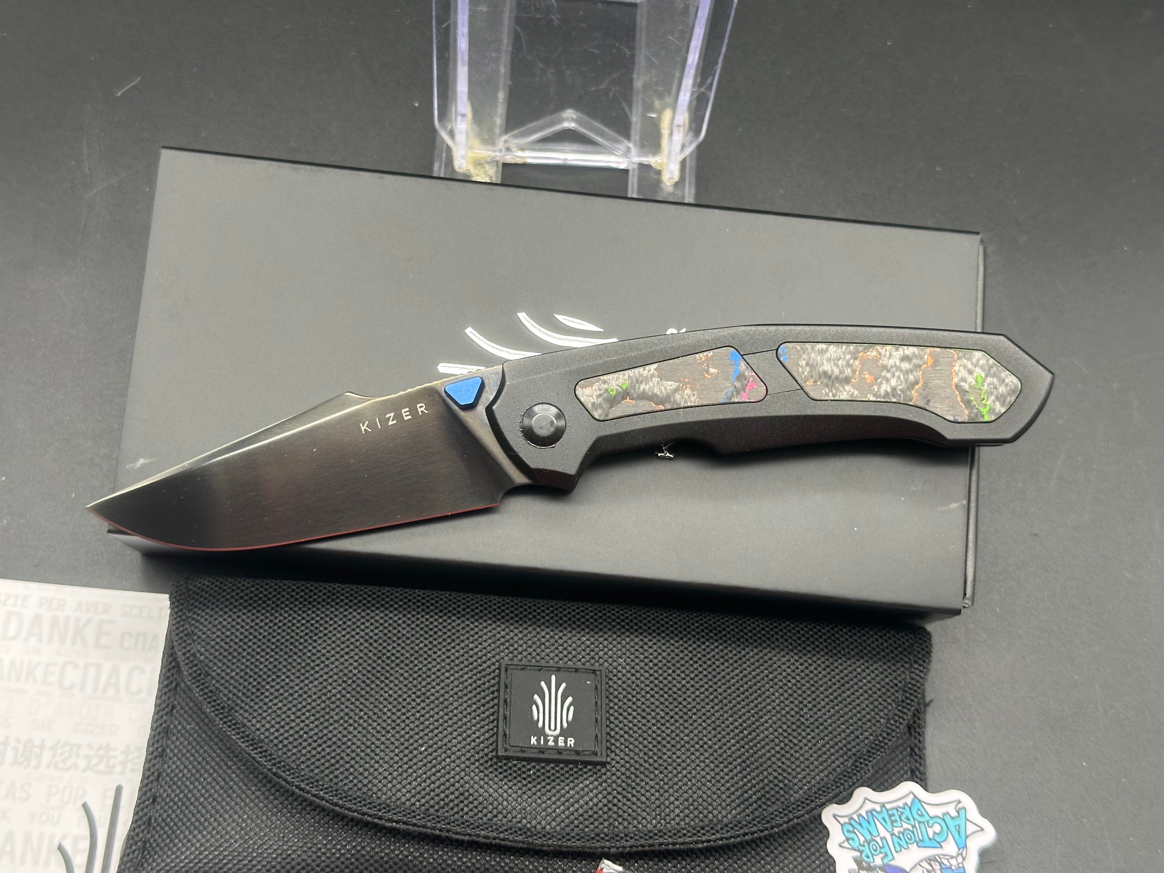 Kizer FEWEED Pocket Knife - S45VN Steel Blade with Titanium Handle & Camo Carbon Fiber Inlay - Perfect for EDC, Outdoor Adventures, and Survival Gear