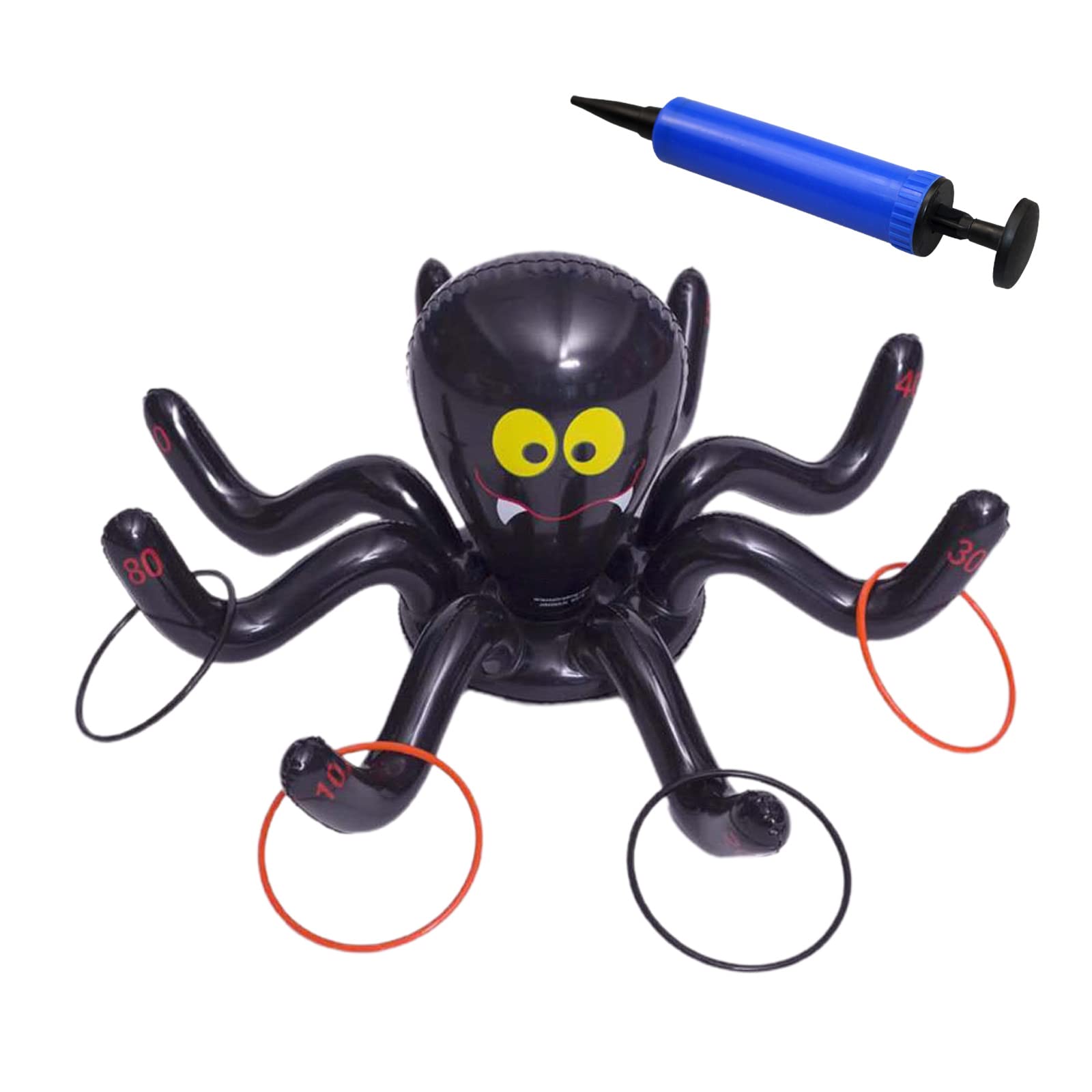 **Halloween Ring Toss Game Set - Inflatable Spider Hat with 4 Rings & Air Pump, Fun Carnival & Party Favors for Adults & Kids - Perfect for Halloween Parties, Carnivals, and Outdoor Family Gatherings**