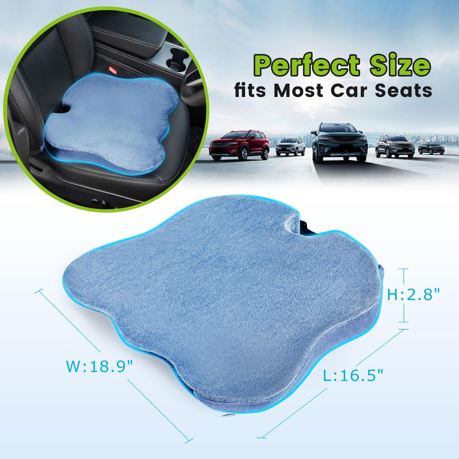 Memory Foam Seat Cushion for Car & Office - Pain Relief & Comfort for Long Sitting - Blue