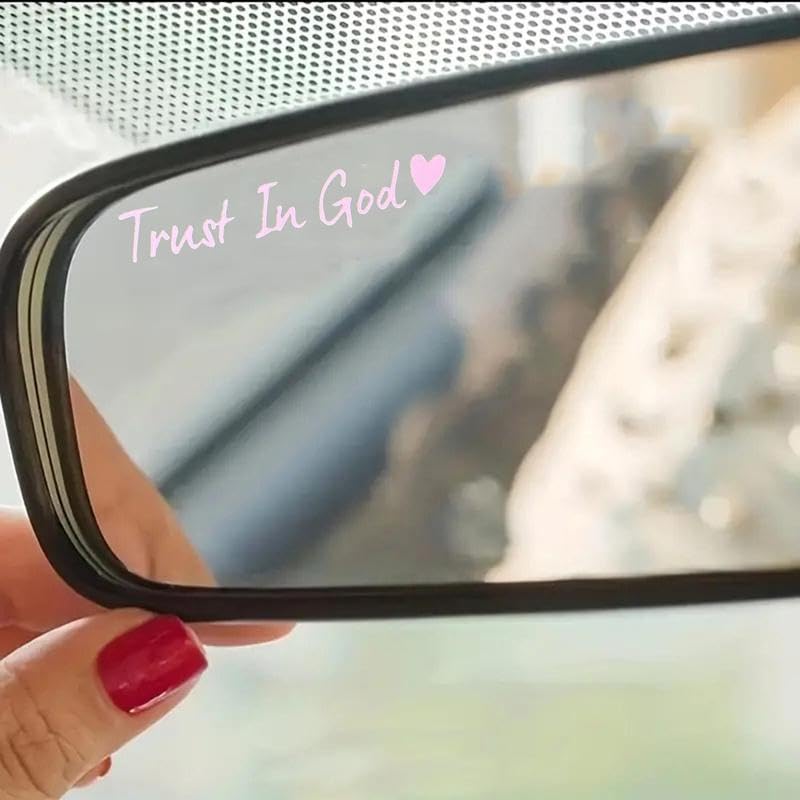 Trust In God Car Rearview Mirror Sticker - Inspirational Letter & Heart Design - Self-Adhesive Mirror Decal for Car Exterior Decoration - Perfect for Daily Commute, Road Trips & Gift Giving
