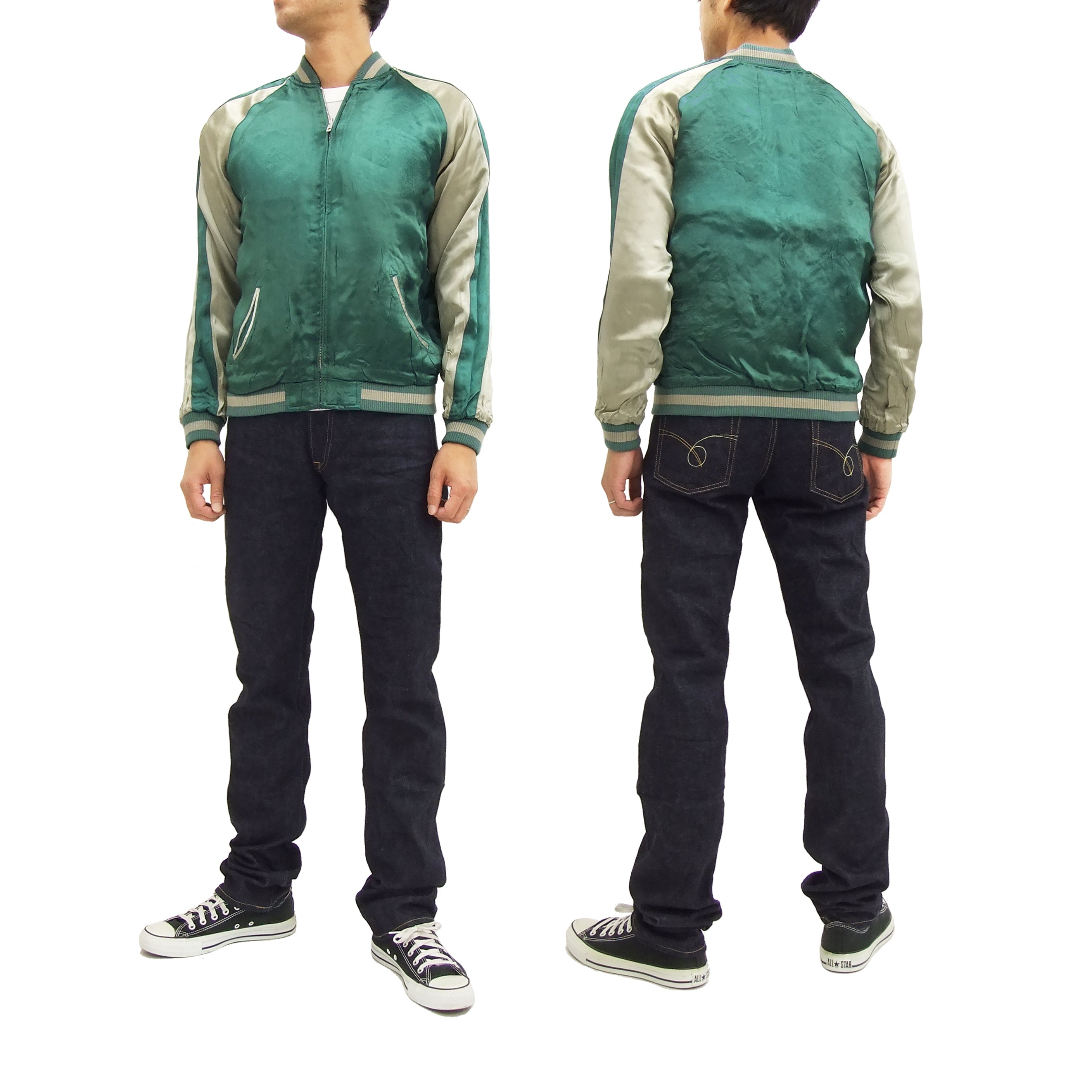 Men's Japanese Souvenir Jacket - Hanatabi Gakudan Sukajan with Whale Art Design SSJ 015 | Vintage Baseball Jacket for Streetwear & Casual Outfits