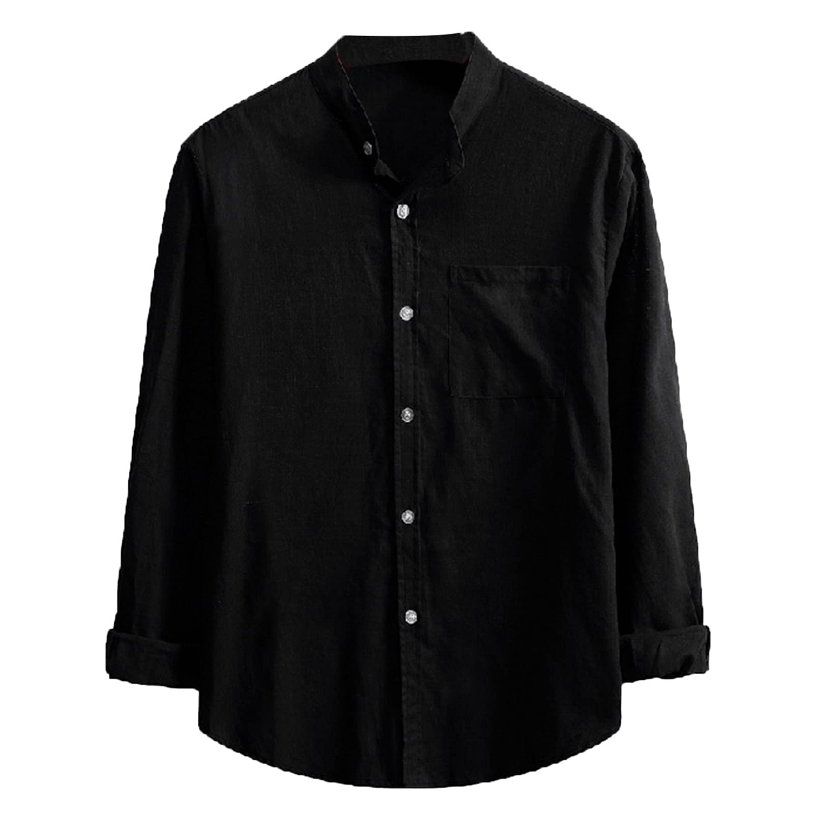 WUAI Men's Long Sleeve Linen Shirt - Casual Button Up Loose Fit Lightweight Summer Beach Shirt for Work & Outdoor Activities | Breathable Plain Top for Travel, Vacation and Relaxation