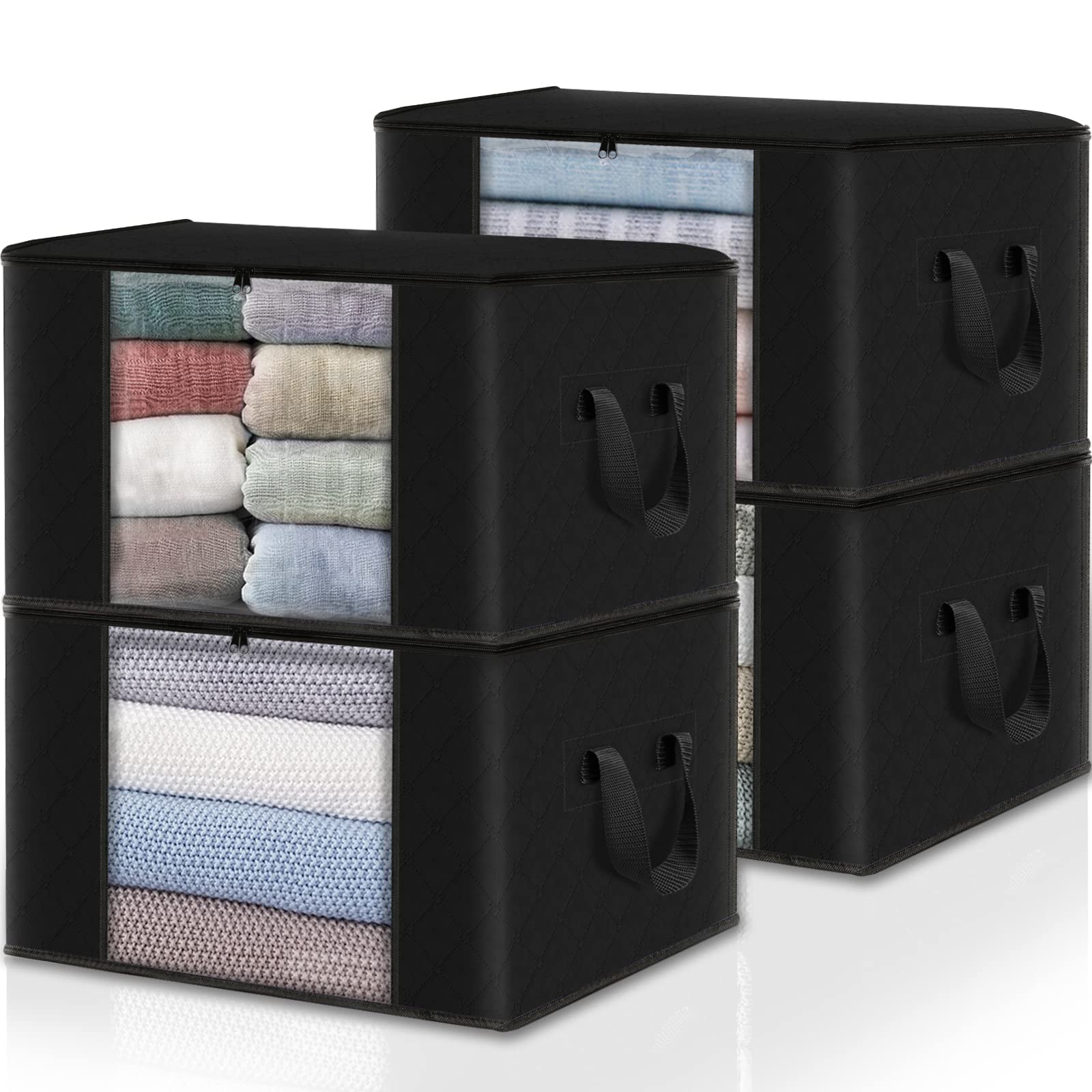 HomeHacks 4-Pack Foldable Storage Bags for Clothes, Blankets, Comforters & Quilts | Space-Saving Organizer for Bedroom, Closet & Dorm | Perfect for Seasonal Storage & Travel Packing