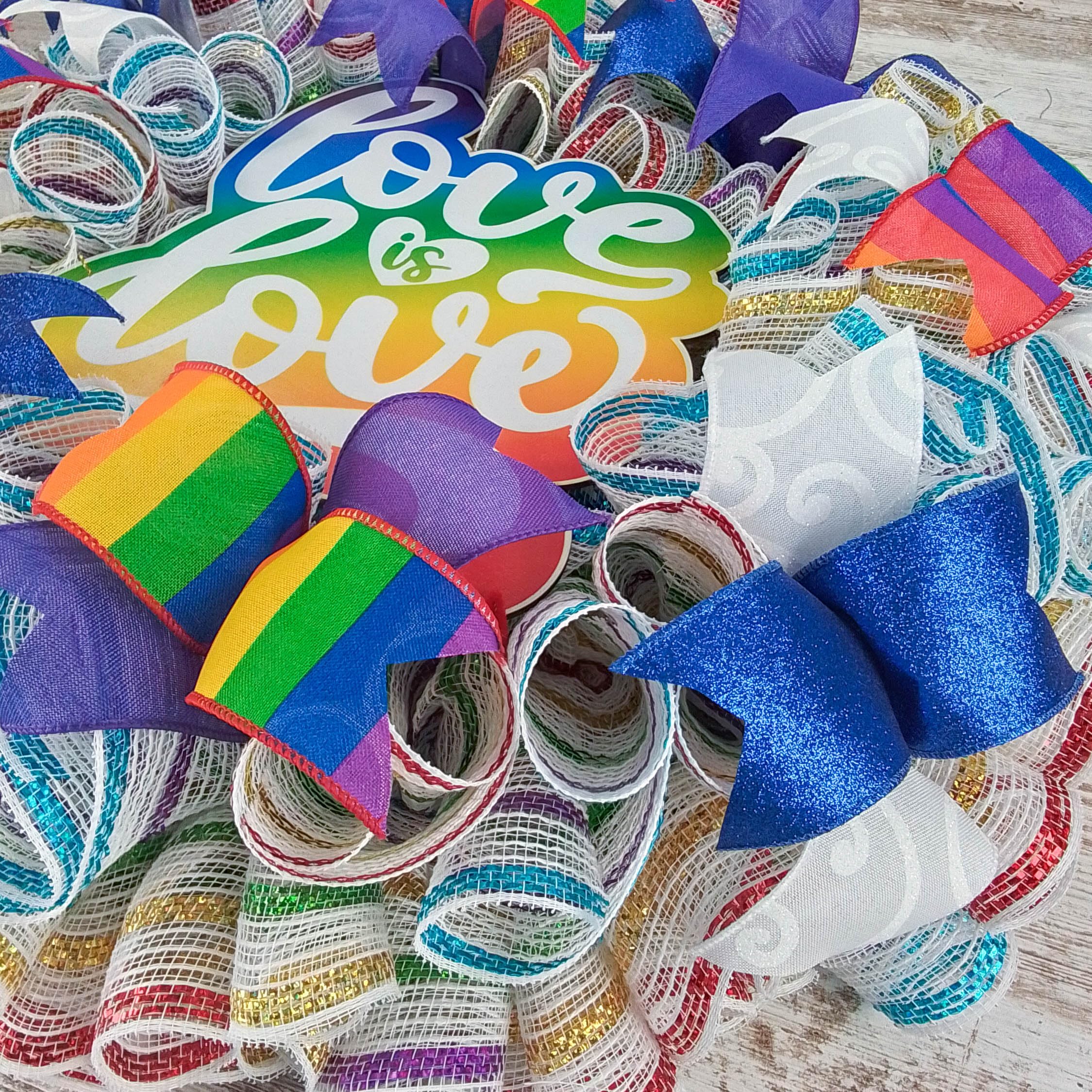 Rainbow Pride Wreath - LGBTQ+ Love is Love Front Door Decor for Gay Marriage Support | Perfect for Pride Month, Wedding Gifts & LGBTQ+ Home Decoration