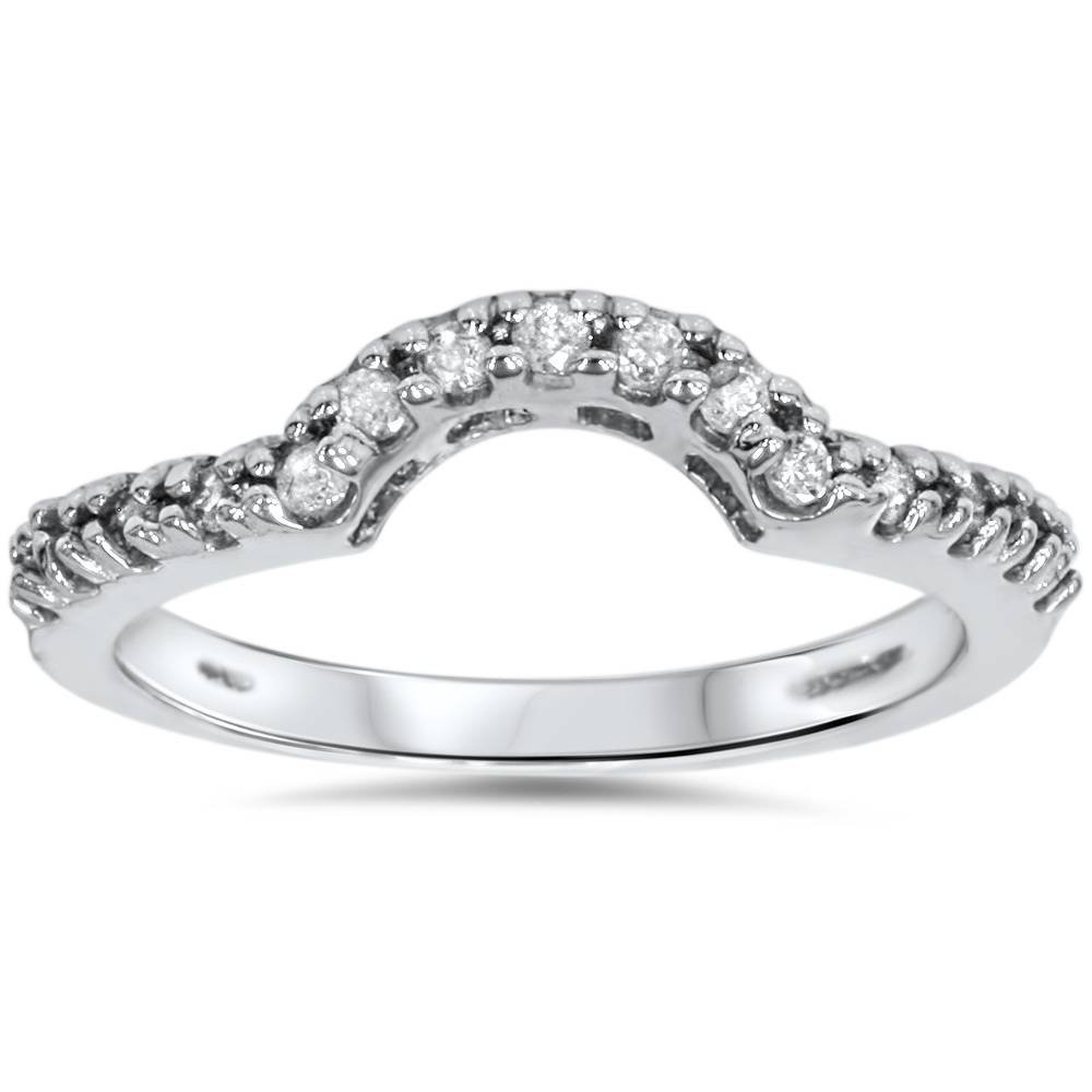 1/4 Carat Diamond Curved Notched Ring Guard Enhancer - 14K White Gold Wedding Band Spacer for Engagement & Anniversary Rings