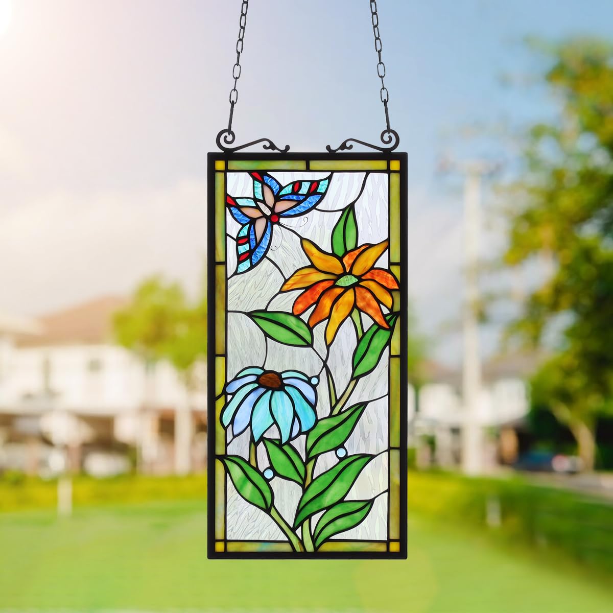 Kleeglee Stained Glass Window Hangings - Large Handmade Suncatcher Panels for Home Decor, Church & Wedding Decorations - Beautiful Rainbow Light Catchers for Windows, Doors & Indoor Spaces