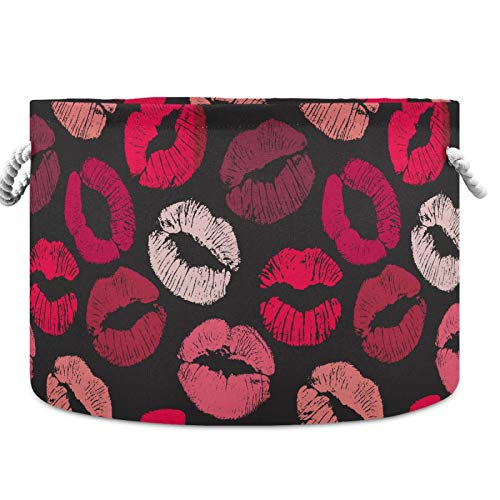 Visesunny Canvas Storage Basket - Sexy Red Lip Design, Nursery Hamper & Toy Organizer for Kids Room, Playroom, Shelves | Perfect as Laundry Bin, Gift Basket & Home Decor