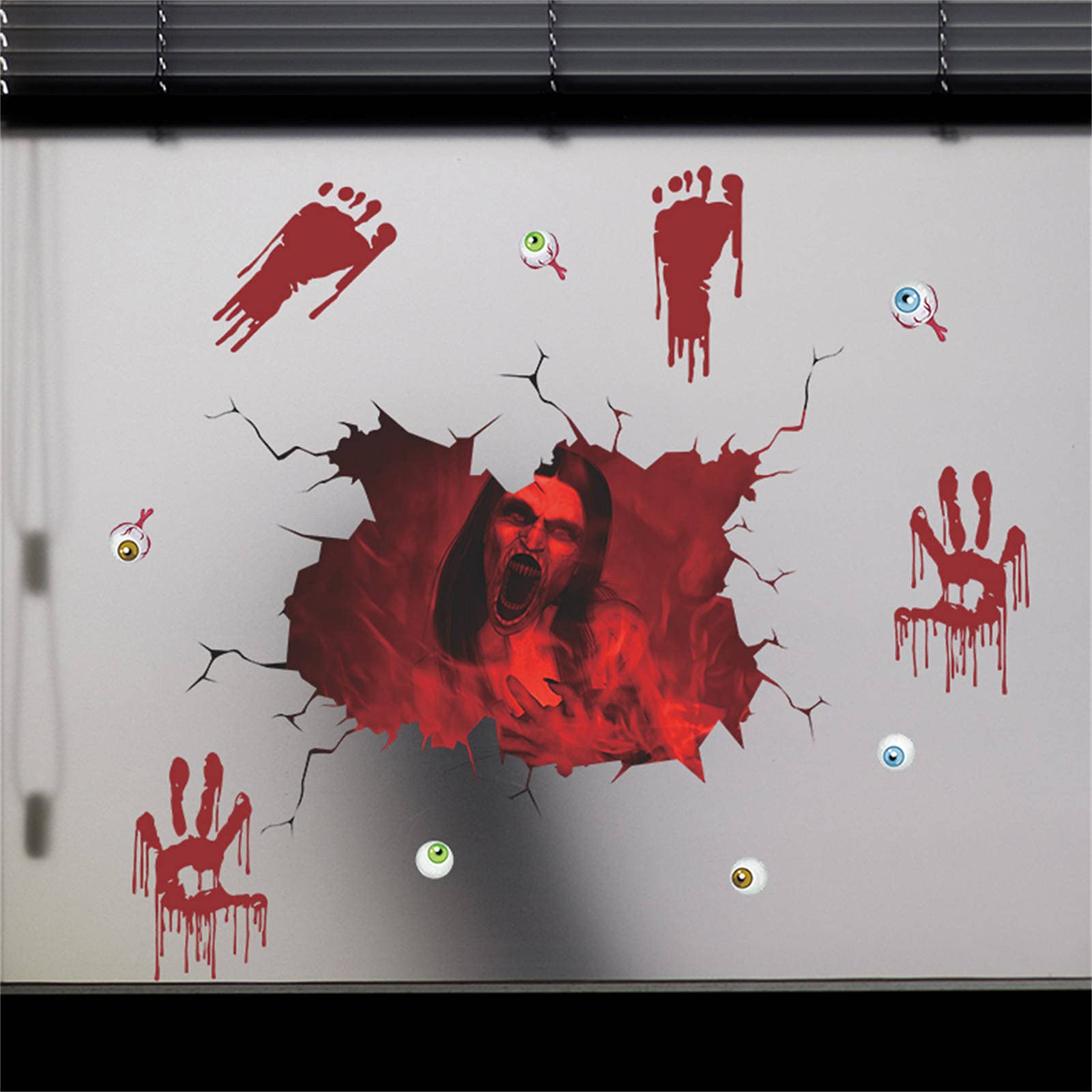 Scary Halloween 3D Wall Decals - Ghost & Skull Vinyl Stickers for Haunted House Decor, Horror Movie Room, Creepy Bar Party Props - Perfect for Living Room & Bedroom Decoration (#005)