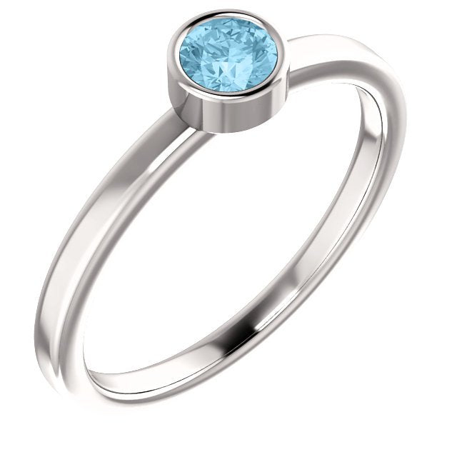 14K Gold 0.23 Carat Round Aquamarine Bezel Set Ring - Elegant Birthstone Jewelry for Women, Perfect for Engagement, Anniversary & Everyday Wear