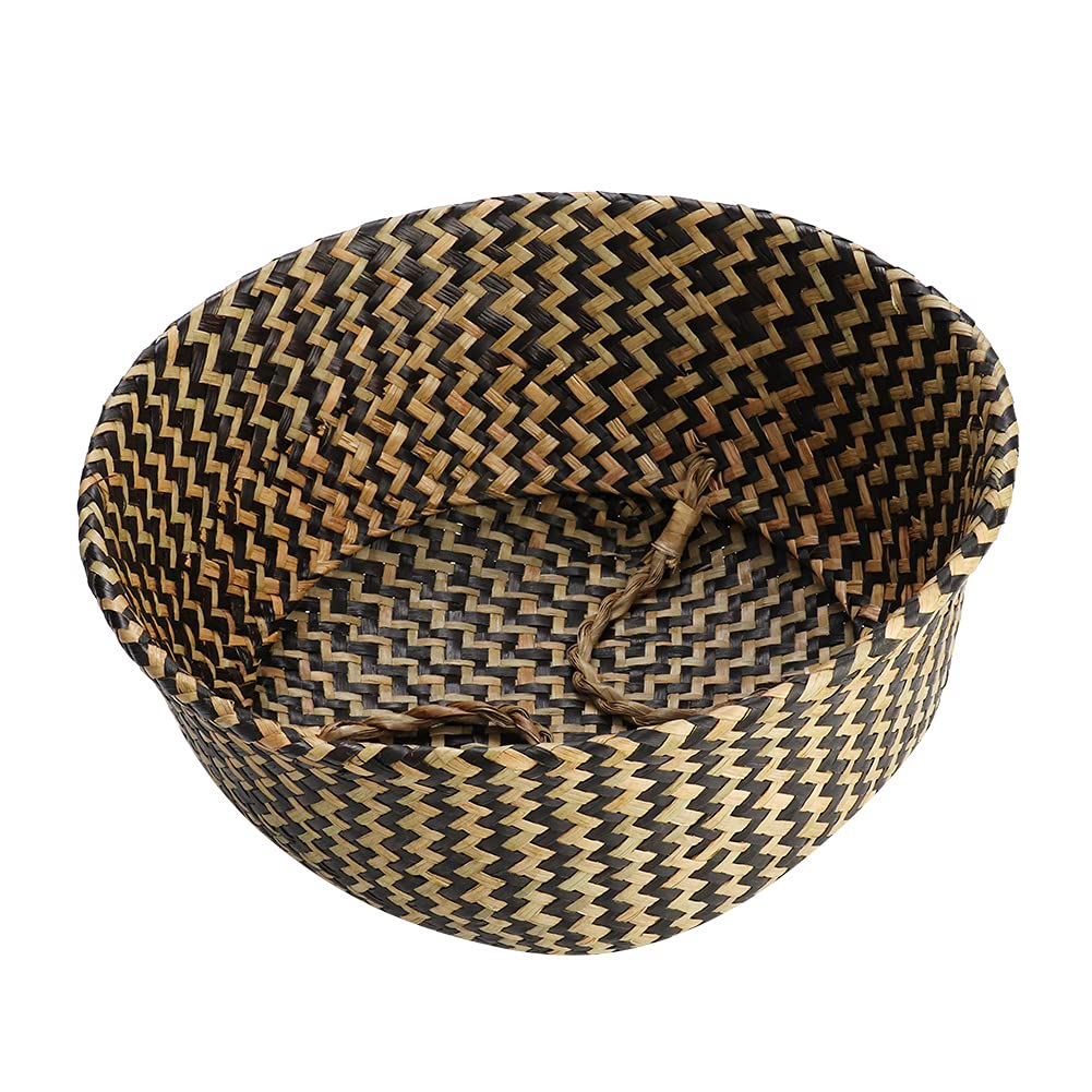 Alvinlite Hand-Woven Foldable Storage Baskets - Eco-Friendly Seagrass & Seaweed Woven Organizer for Clothes, Toys, Blankets & Plant Pots (Black) | Perfect for Home, Nursery & Office Organization
