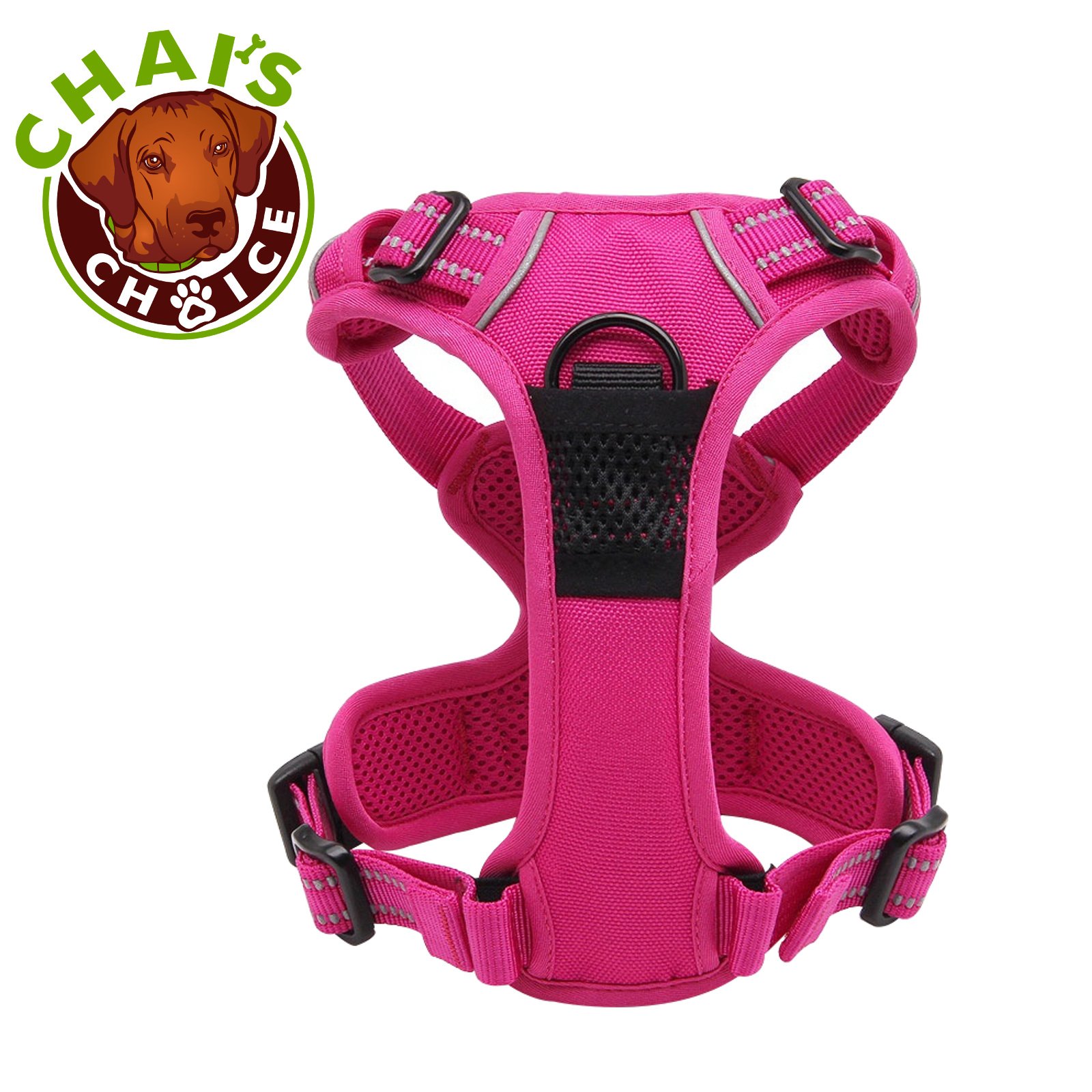 Chai's Choice No-Pull Dog Harness Vest - Medium Size Fuchsia | Adjustable Soft Padded Pet Harness with 3M Reflective Strips | Escape-Proof & Choke-Free Design for Small to Medium Dogs | Perfect for Walking, Running, Hiking & Nighttime Safety
