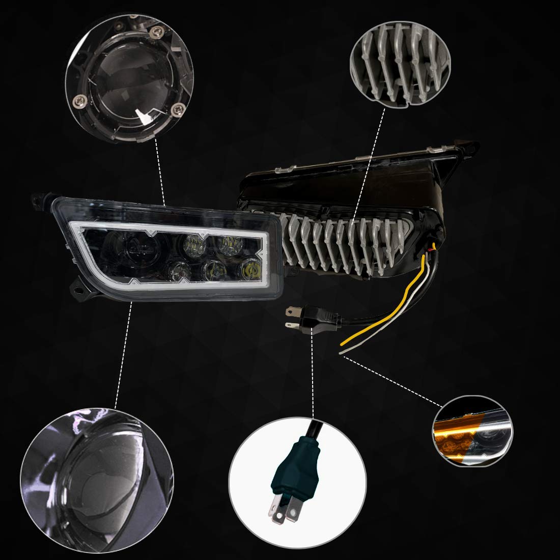 SLK-Lights WHITE RZR LED Headlight Bulbs - Compatible with Polaris RZR 2015-2021 Models - Dual Color SwitchBack Halo (White/Amber) - High Performance Off-Road Lighting for Night Trail Riding & Desert Adventures