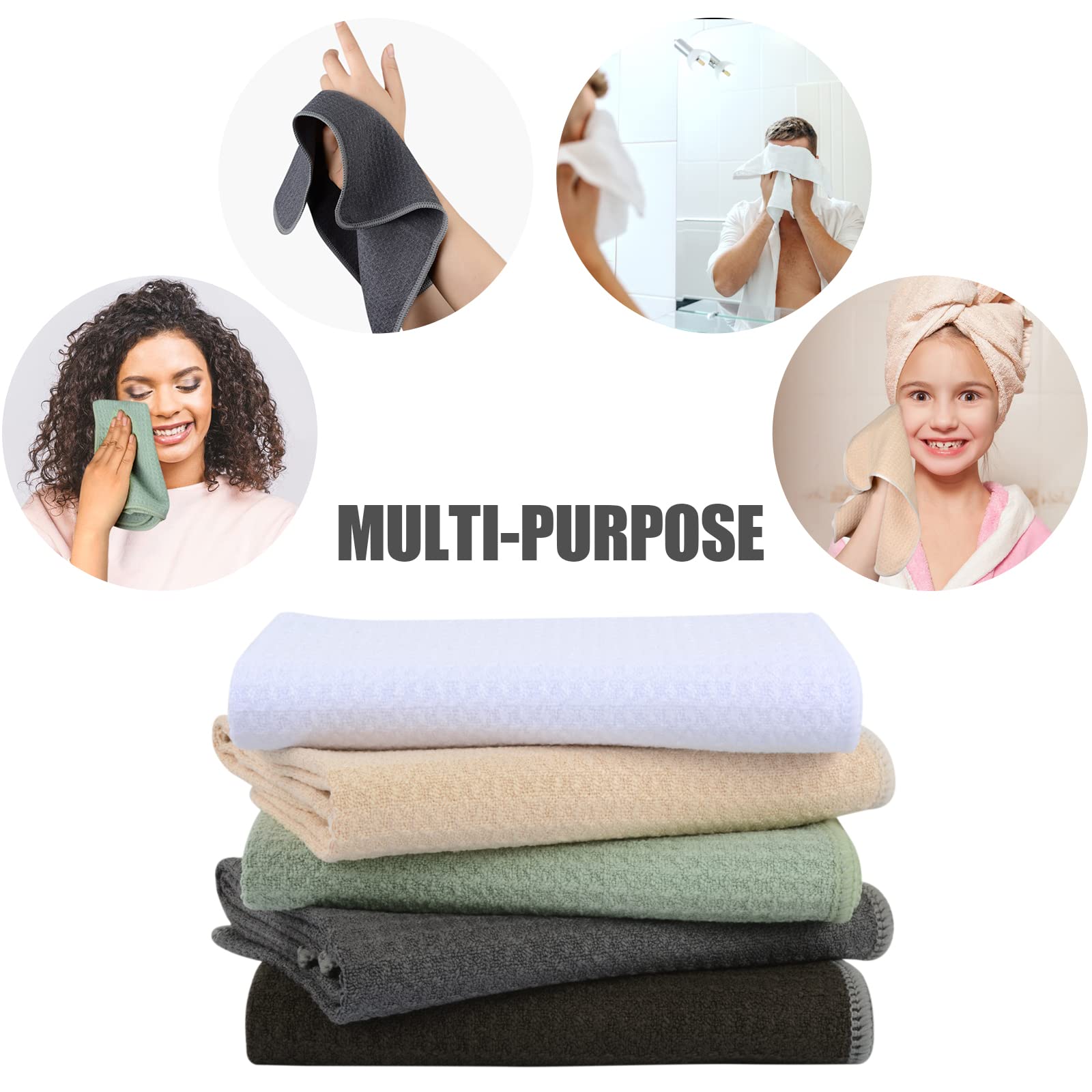 **SINLAND Microfiber Waffle Washcloths - Soft Exfoliating Facial Cloths for Makeup Removal, Quick Drying & Ultra Thin (6 Pack, White) - Perfect for Skincare, Bath & Travel**