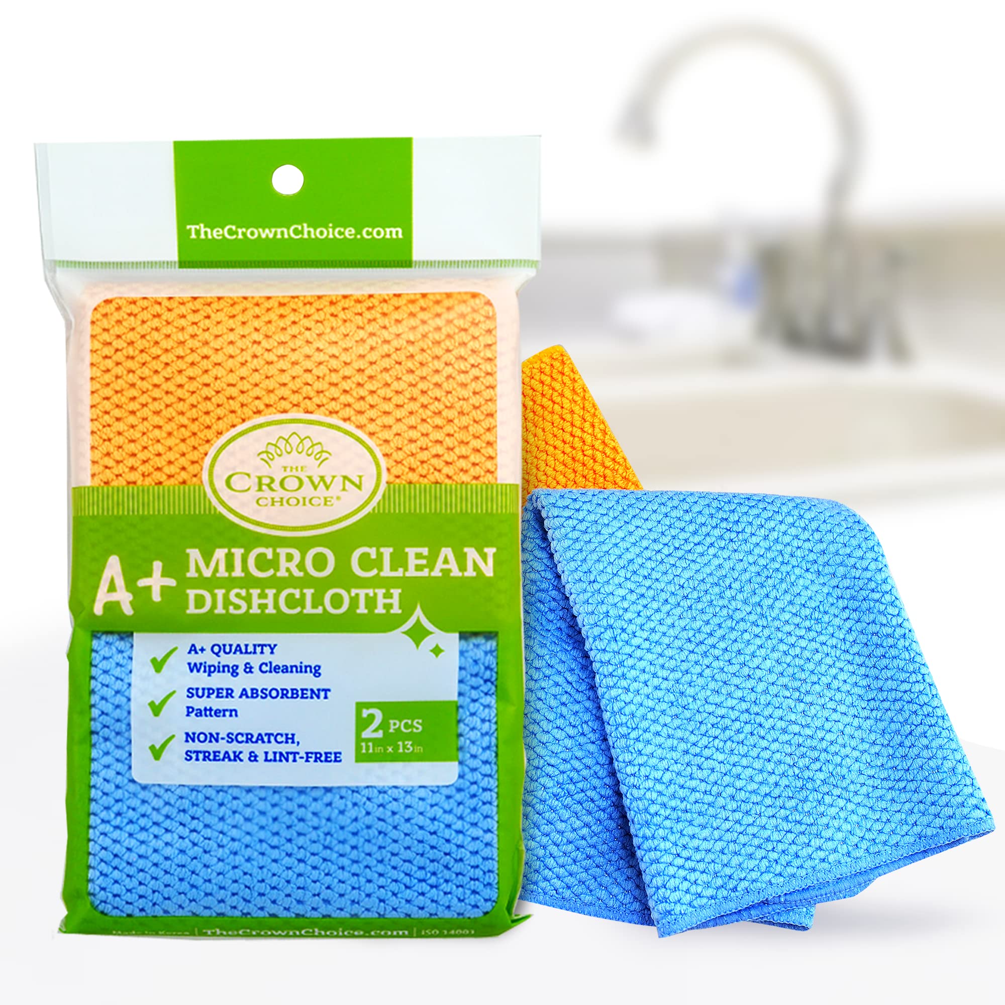 Premium Microfiber Cleaning Cloth (2Pcs) - Lint Free, Streak Free Cleaning Rags for Polishing, Dusting, Wiping - Super Absorbent Wash Cloths for House, Kitchen, Car, Windows - Made in Korea - Perfect for Car Detailing, Glass Cleaning, and Household Chores