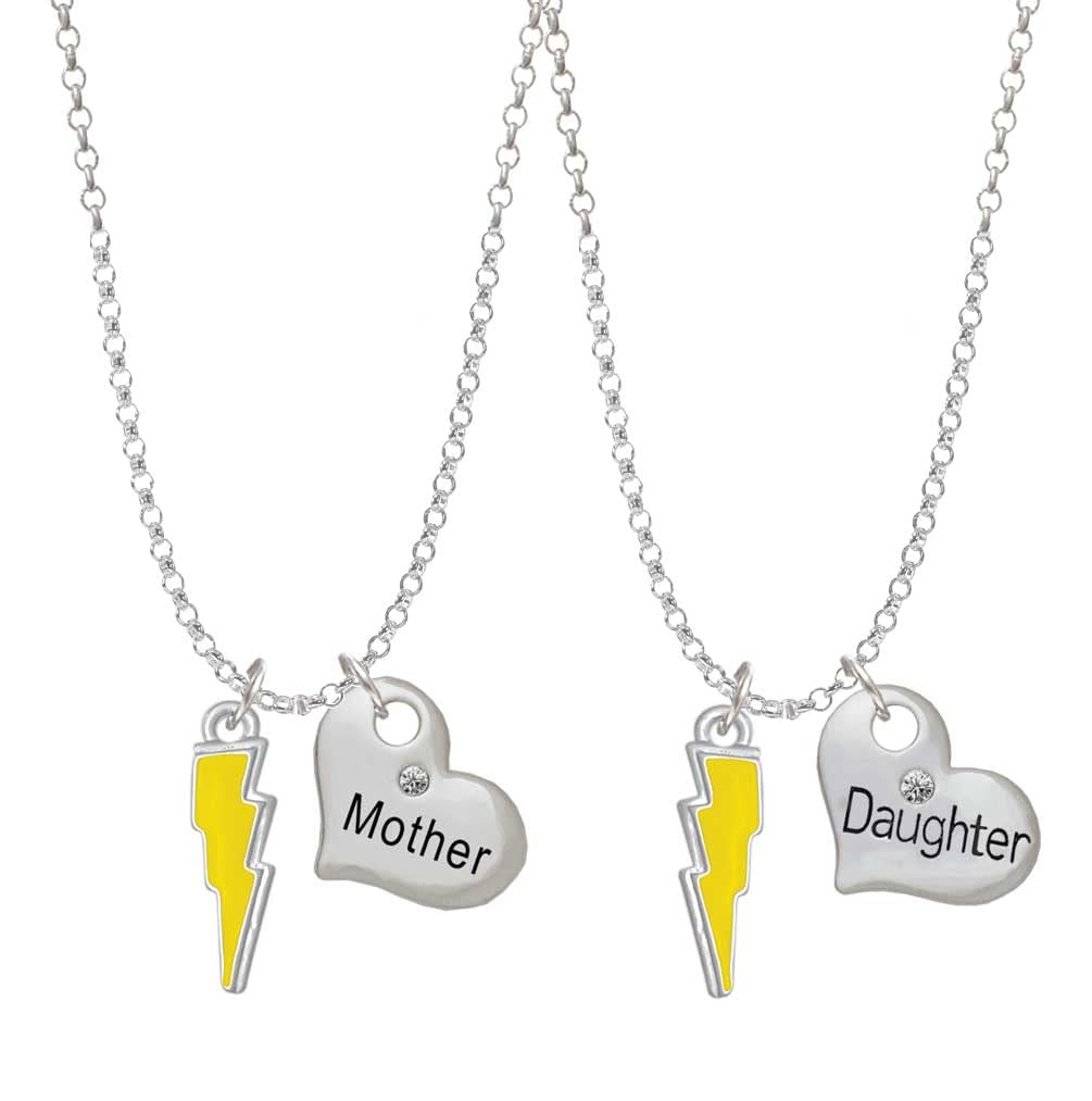 Delight Jewelry Sterling Silver Enamel Lightning Bolt Mother Daughter Heart Necklace Set - 19