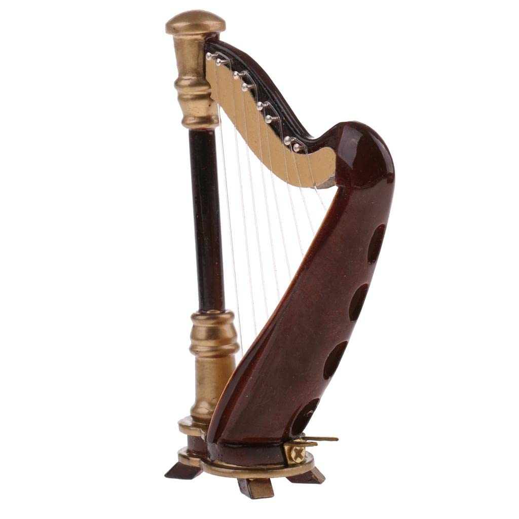 SM SunniMix 1/12 Scale Miniature Harp with Case - Realistic Dollhouse Musical Instrument for Collectors, Desk Decor & Party Decoration | Perfect for Miniature Scenes, Doll Music Rooms & Gift Giving