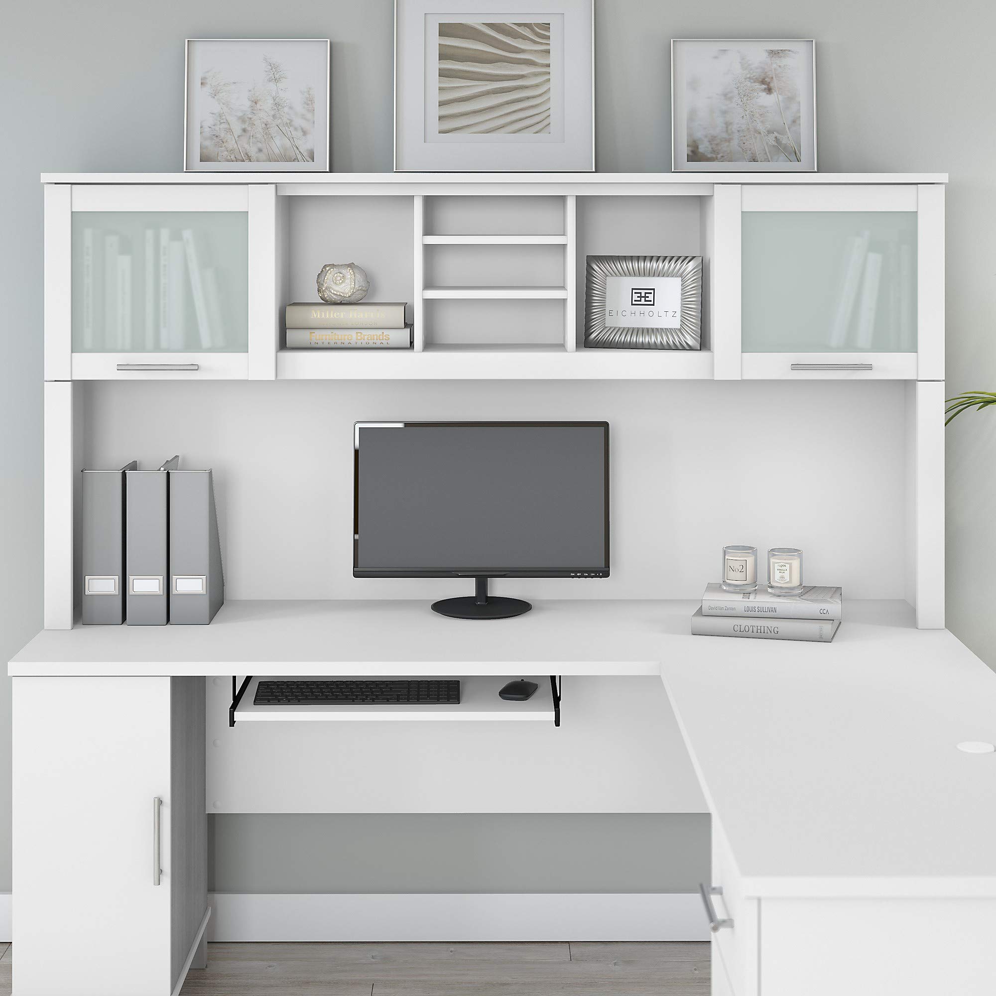 Bush Furniture Somerset 72W White Desk Hutch - Home Office Computer Desk with Storage Shelf | Perfect for Small Spaces & Remote Work