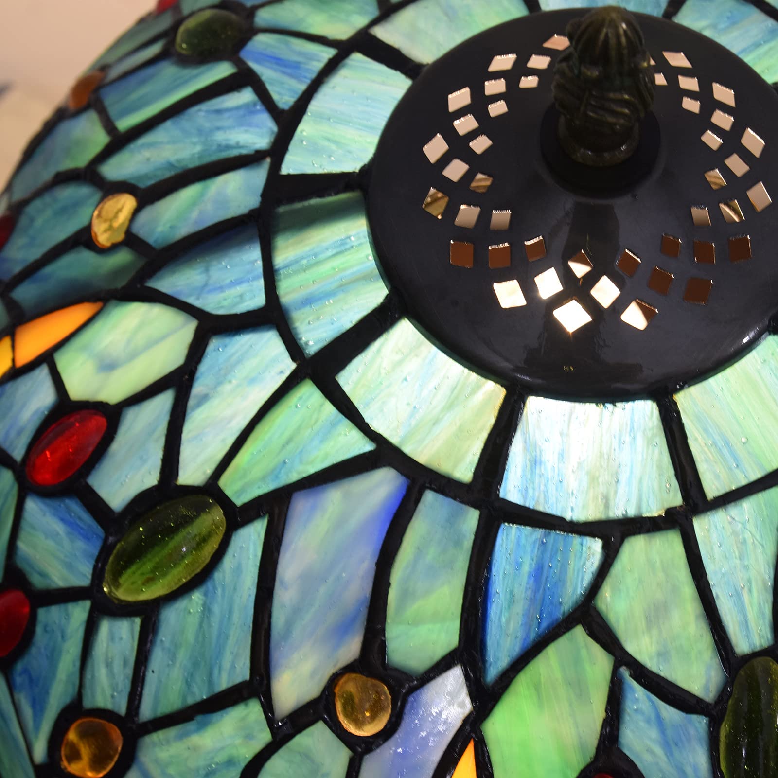 12 Inch Mediterranean Blue Dragonfly Tiffany Table Lamp - European Stained Glass Lampshade for Bedside, Desk & Living Room Decor | Perfect for Bedroom, Coffee Bar & Art Display
