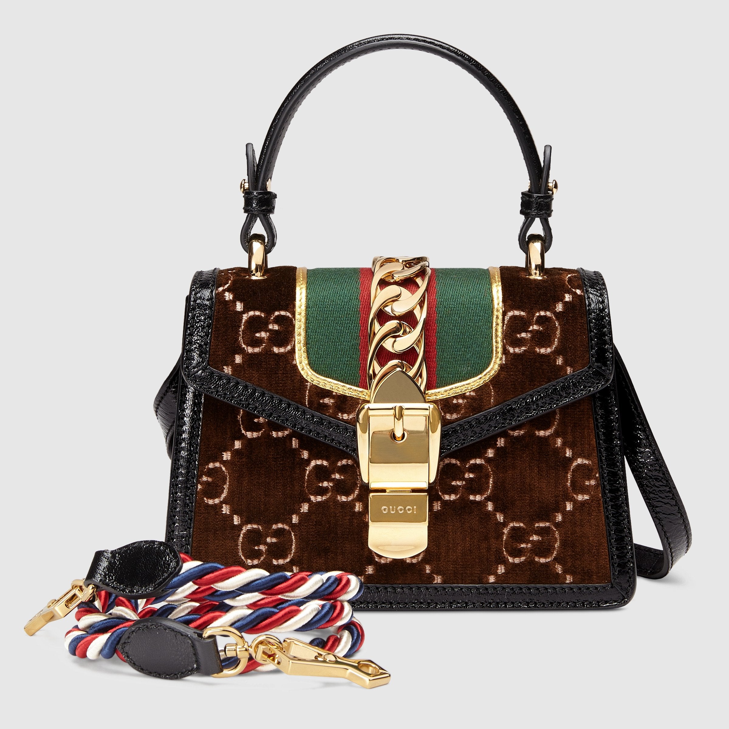 Gucci Sylvie GG Velvet Small Shoulder Bag for Women - Brown Luxury Crossbody Purse | Perfect for Date Night, Parties & Everyday Use