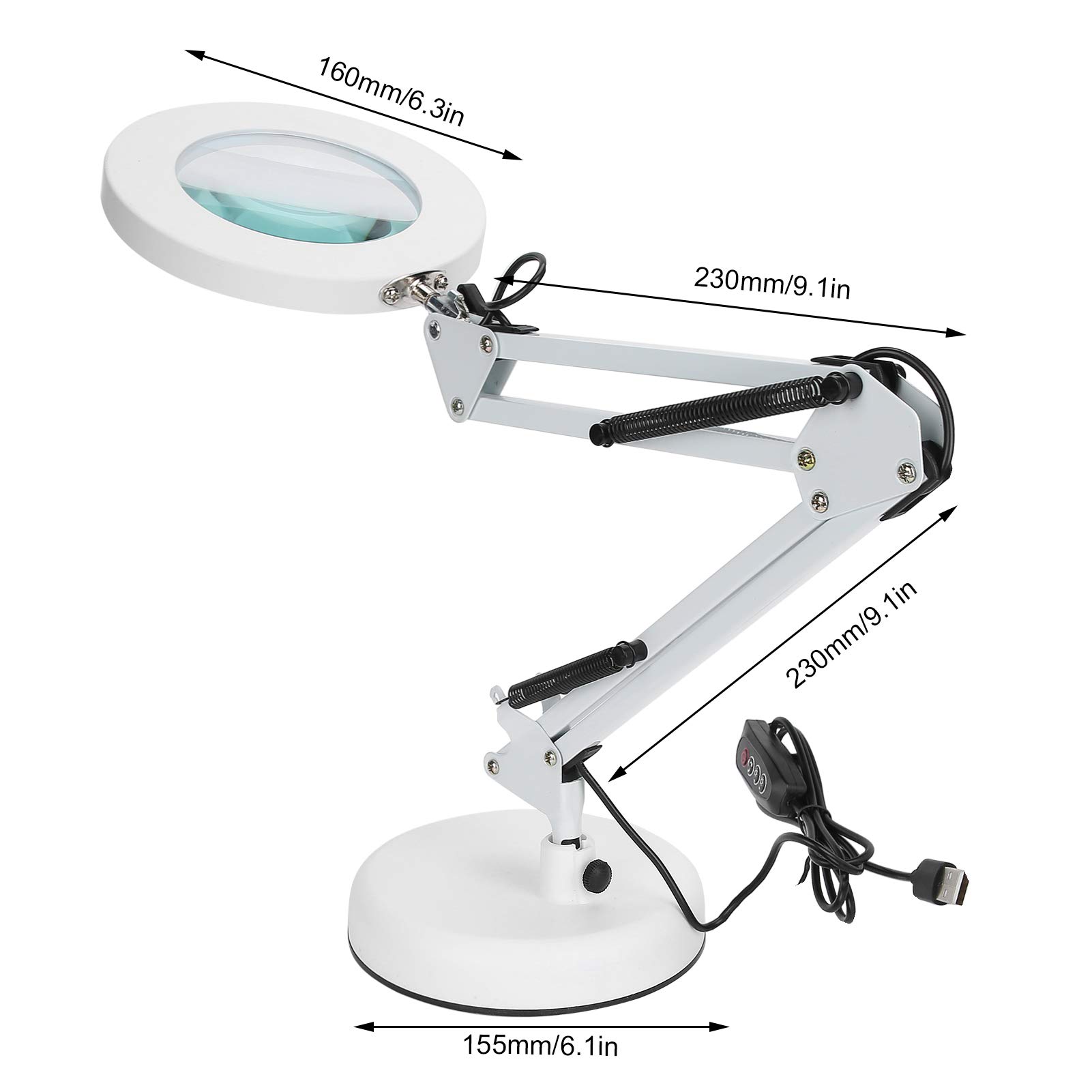 3-in-1 Magnifier Lamp with Adjustable Brightness & 3 Color Temperatures - USB Powered LED Desk Lamp for Nail Art, Makeup, Reading & Crafts | Perfect for Beauty Salon, Home Office & Study Room