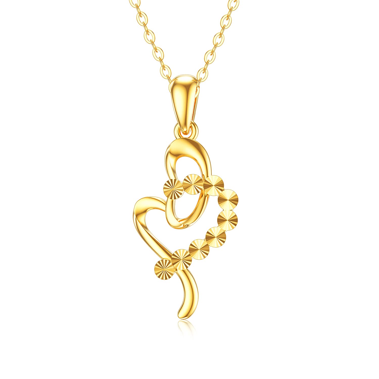 14K Gold Heart Necklace for Women - Real Gold Double Hearts Pendant Jewelry Gift for Mother, Wife, Daughter (16+2 Inch) - Perfect for Valentine's Day, Anniversary, Birthday & Special Occasions