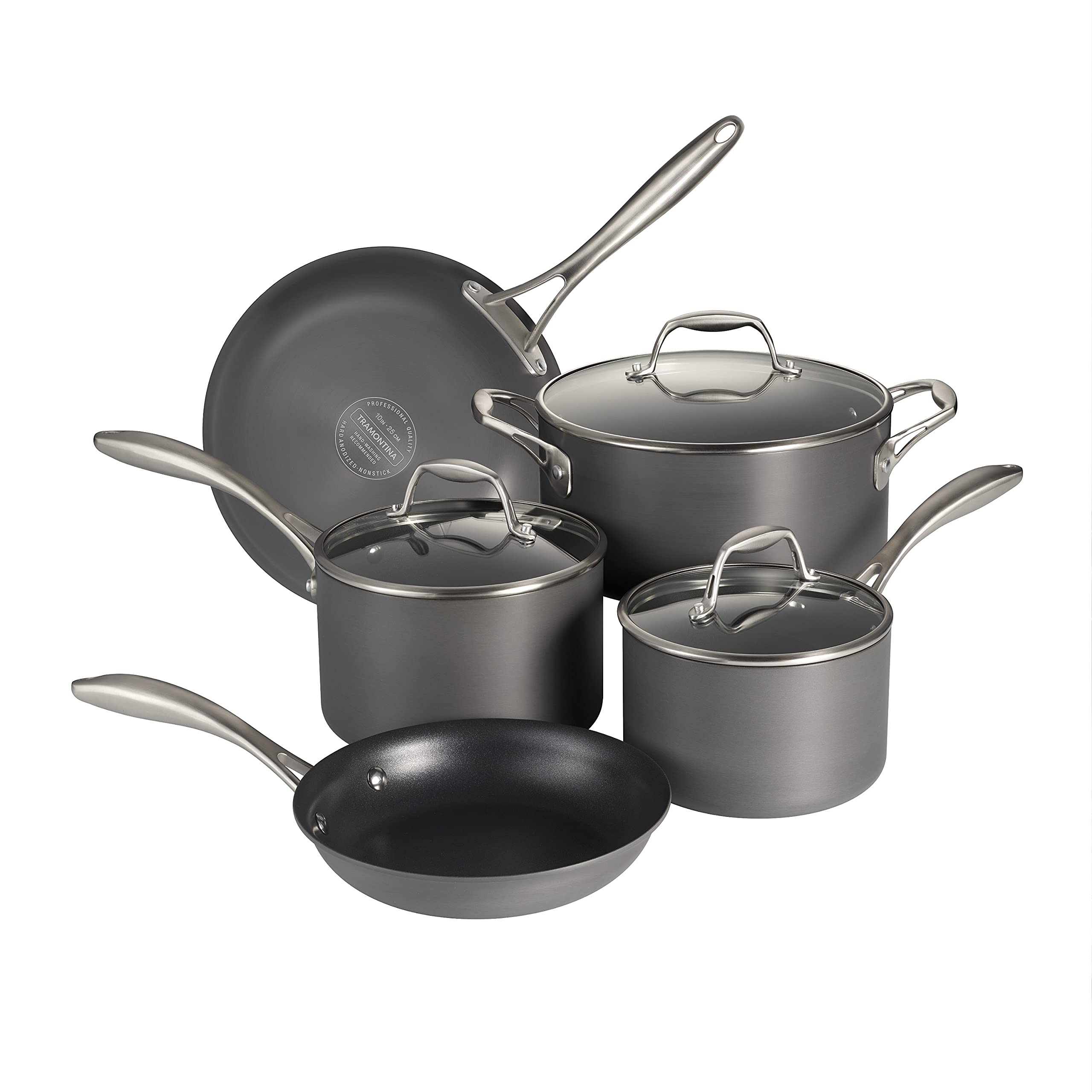 Tramontina 8-Piece Hard Anodized Nonstick Cookware Set with Glass Lids - Pots & Pans Kitchen Set, Oven & Dishwasher Safe (350°F) - Perfect for Sauteing, Boiling & Everyday Cooking