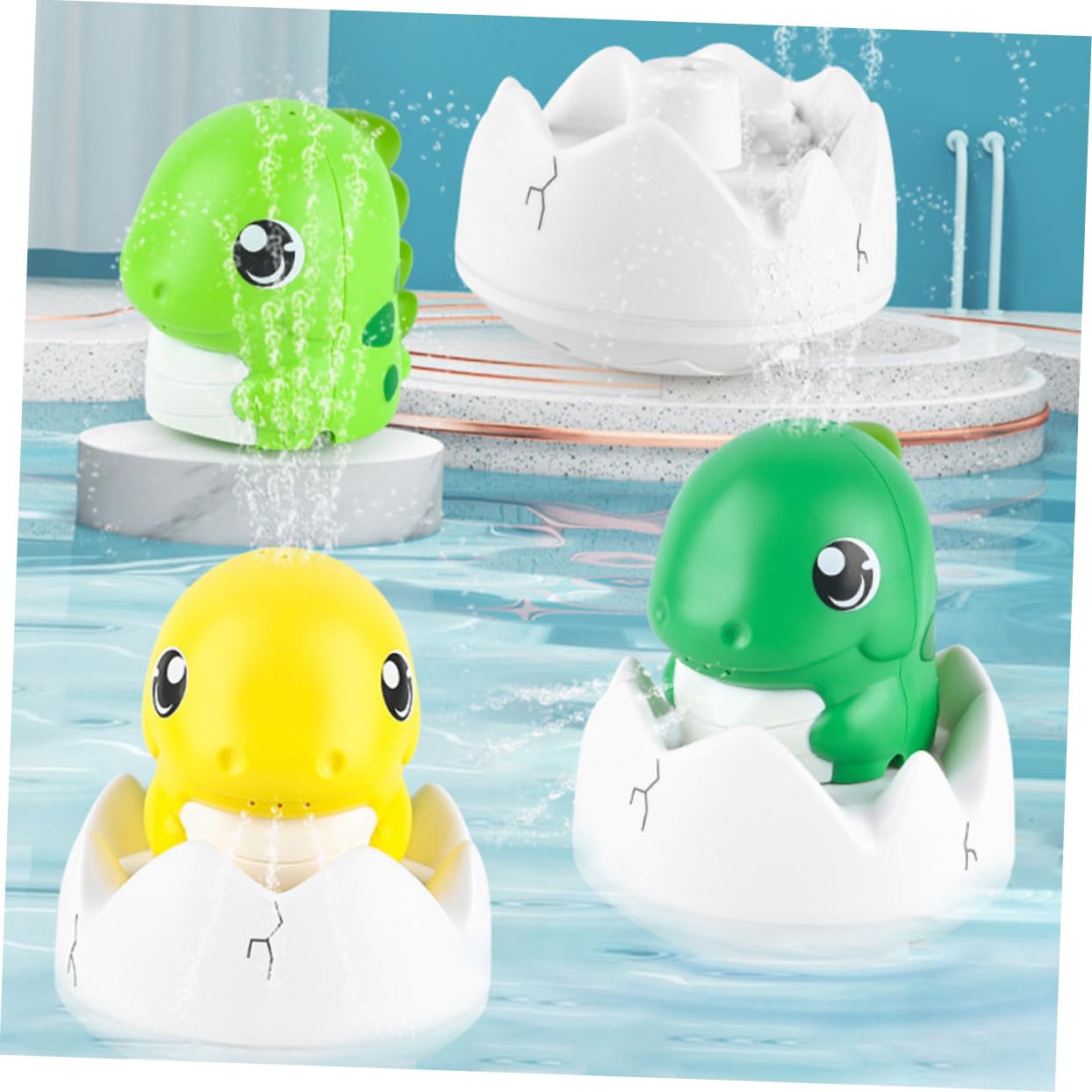 FAVOMOTO 3 Pack Dinosaur Bath Toys for Kids - Light Green Plastic Bathtub Toys for Toddlers, Fun Water Play & Learning Toys for Bath Time, Pool, and Outdoor Activities