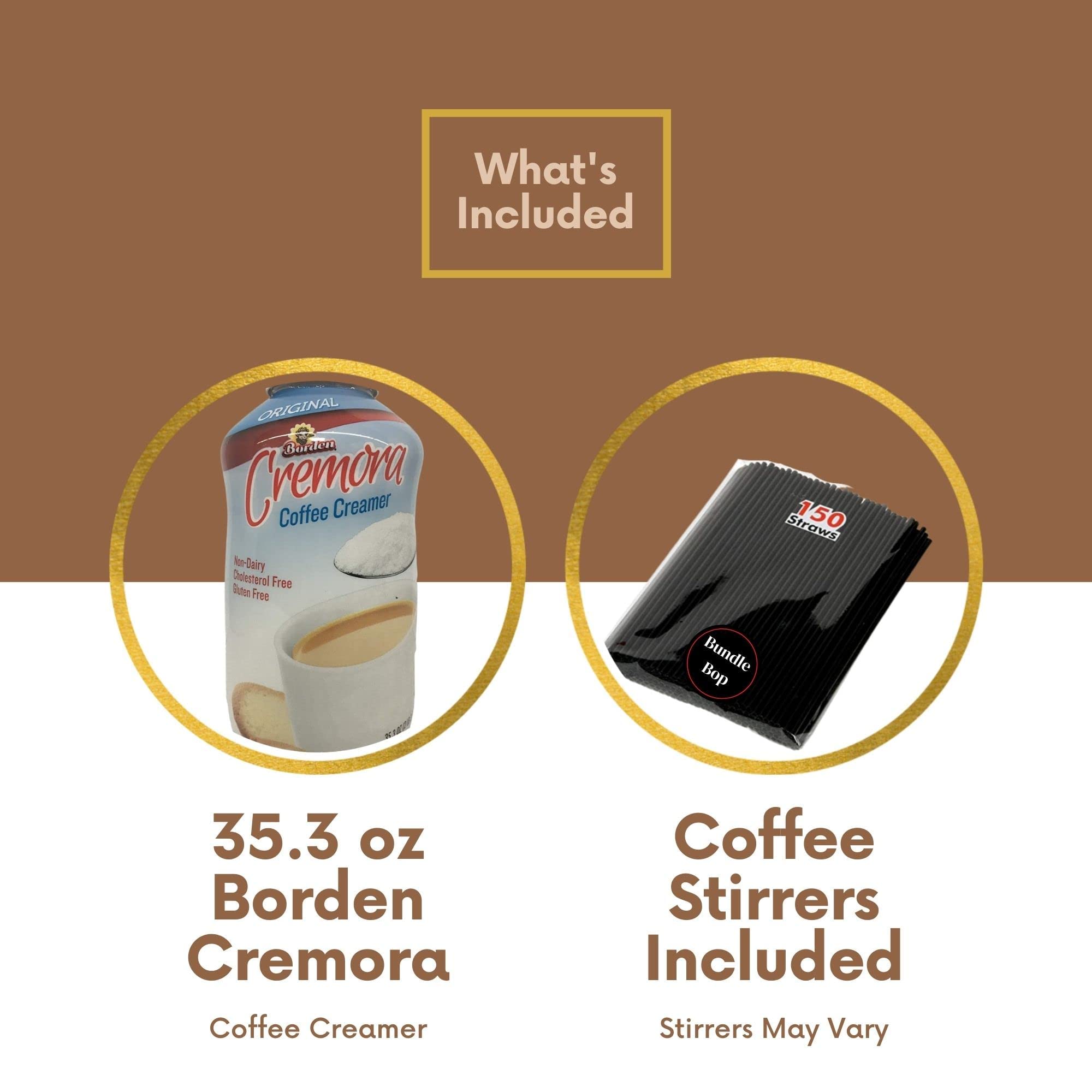 Borden Cremora Non Dairy Coffee Creamer Powder 35.3 oz (2-Pack) with Plastic Stirrers - Perfect for Office, Home & Coffee Shops