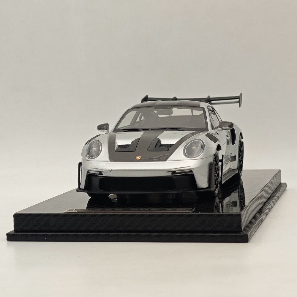 1/18 Scale Porsche 992 GT3 RS Silver Resin Die-Cast Model Car - High Quality Collectible Sports Car for Display, Gifts & Racing Enthusiasts
