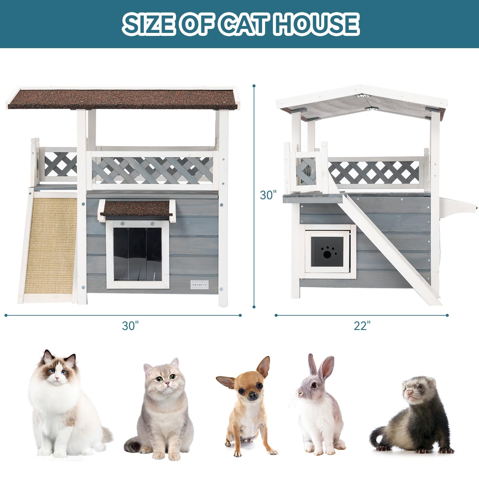 Petsfit Outdoor Cat House - Weatherproof & Waterproof Shelter for Feral Cats with Scratching Pad & Windproof Door Flap - Perfect for Backyards, Gardens & Outdoor Cat Protection
