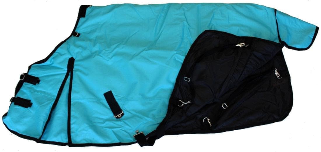 AJ Tack 1200D Waterproof Winter Horse Blanket - 400g Heavyweight Turnout with Fleece Collar, Shoulder Gussets & Tail Flap - Turquoise 76