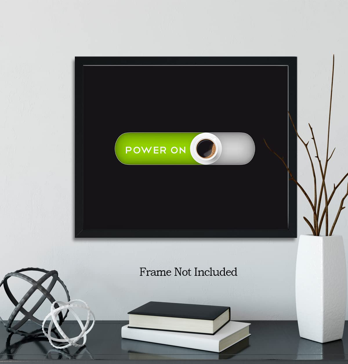 Govivo Power On Coffee Station Print - Modern Kitchen & Coffee Bar Decor - Minimalist Home & Office Wall Art - 14x11 Inches Unframed - Perfect for Coffee Lovers, Kitchen Countertop & Workspace Decor