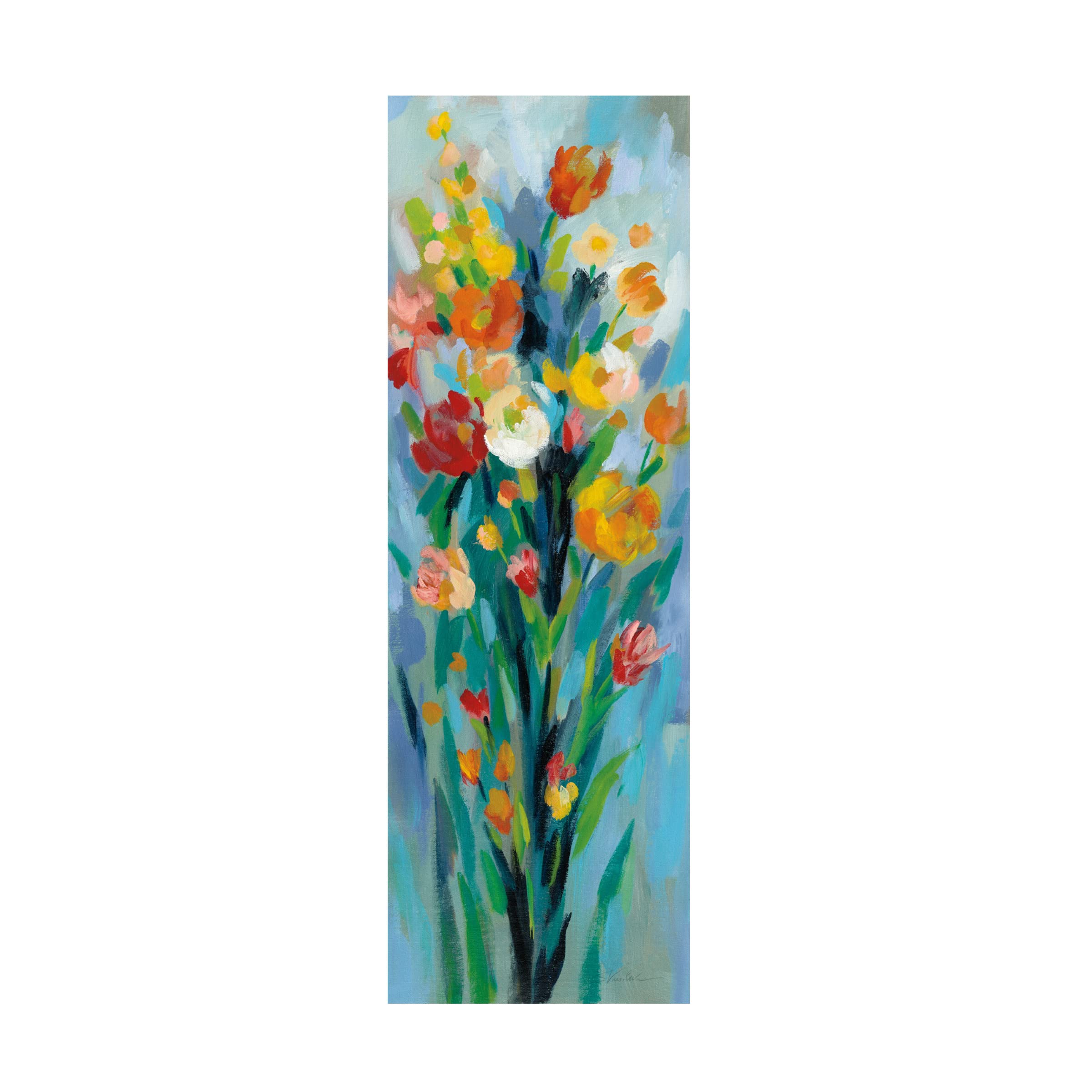 Silvia Vassileva 'Tall Bright Flowers II' Canvas Wall Art - Modern Floral Painting for Living Room, Bedroom & Office Decor